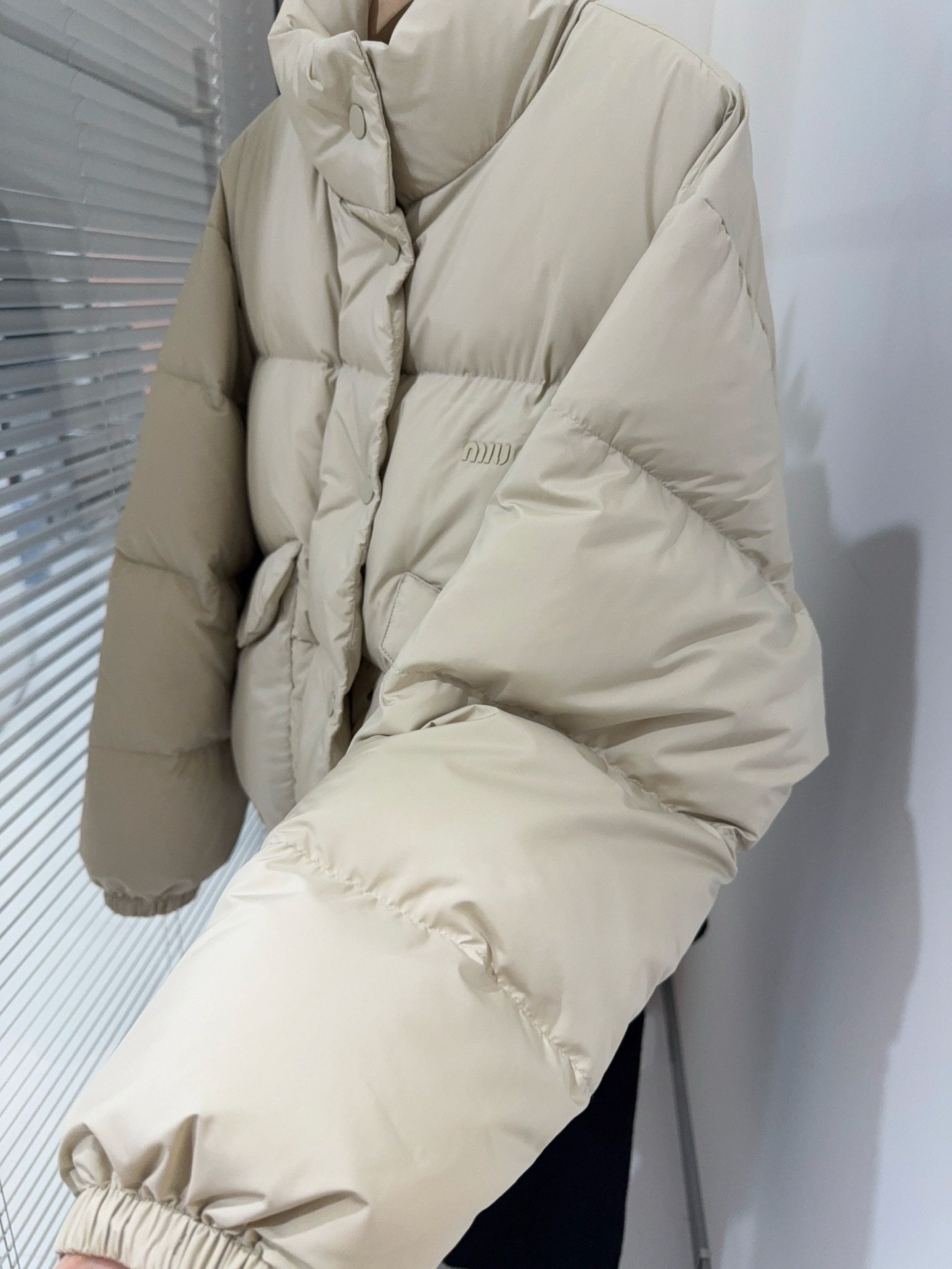 Miu Miu technical pongé down jacket in a beige D120907 - Image 5