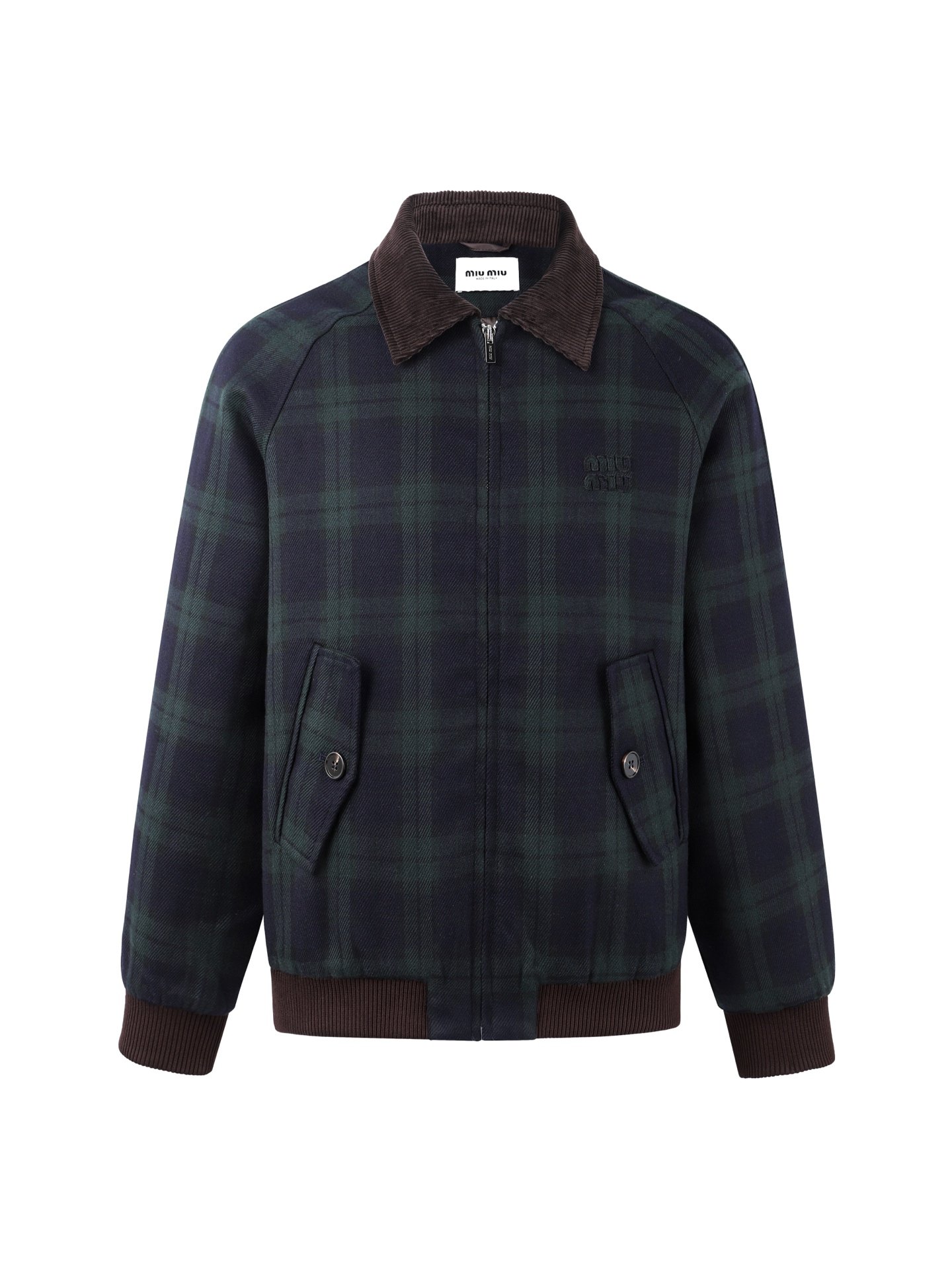 MIU MIU V-neck color-block plaid twill jacket 121104