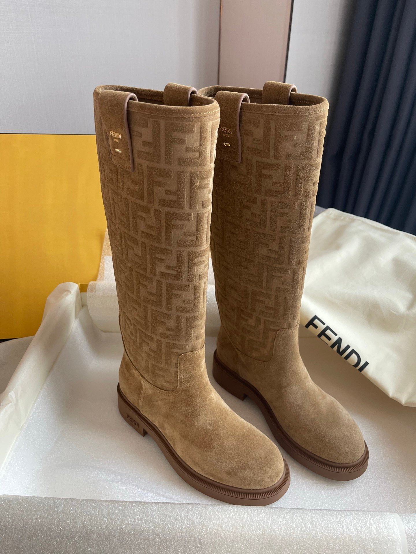 Fendi Filo Monogram Suede Knee Boots L121105