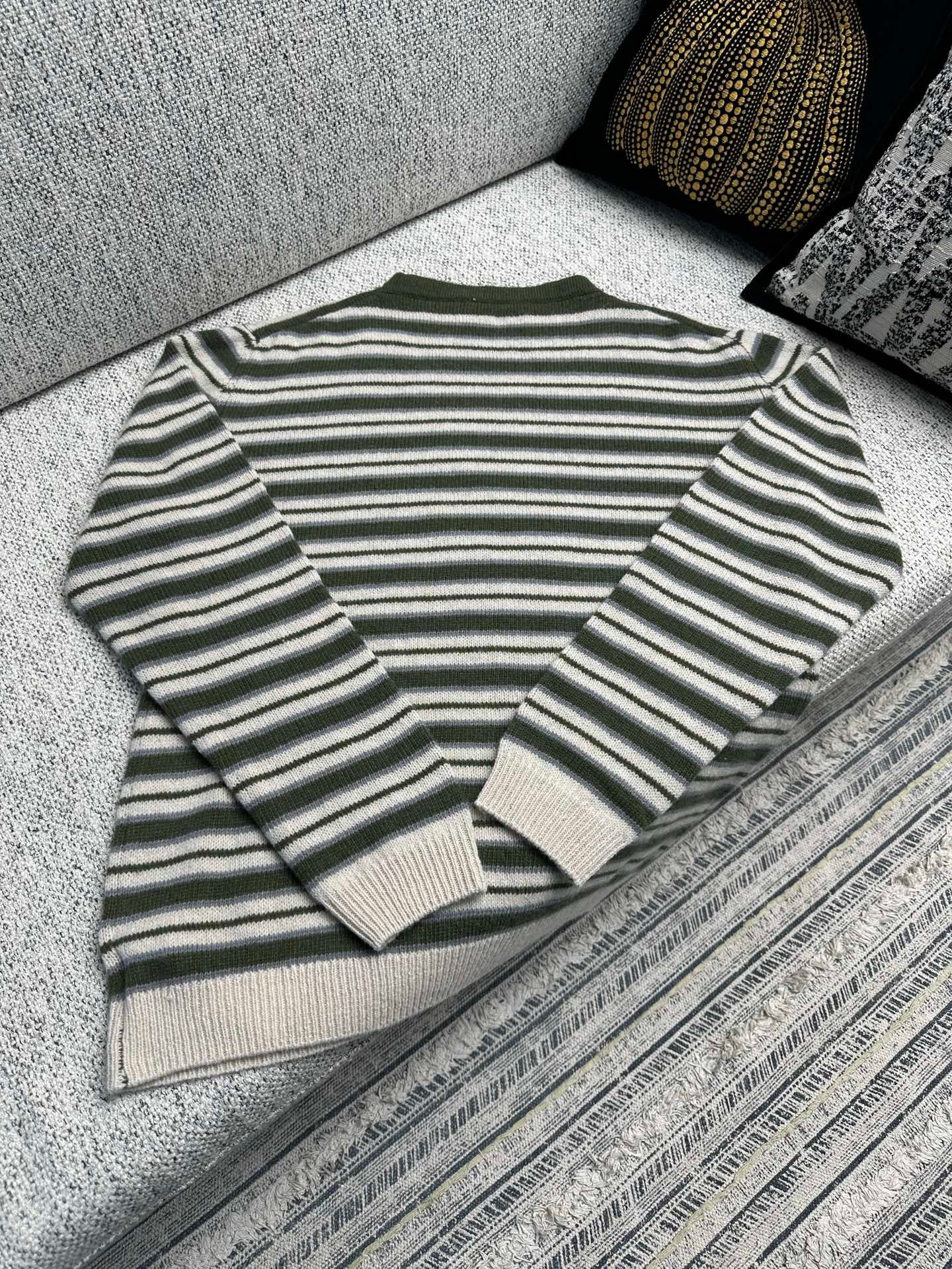 Loro Piana Green Striped Cashmere Sweater D121607 - Image 3