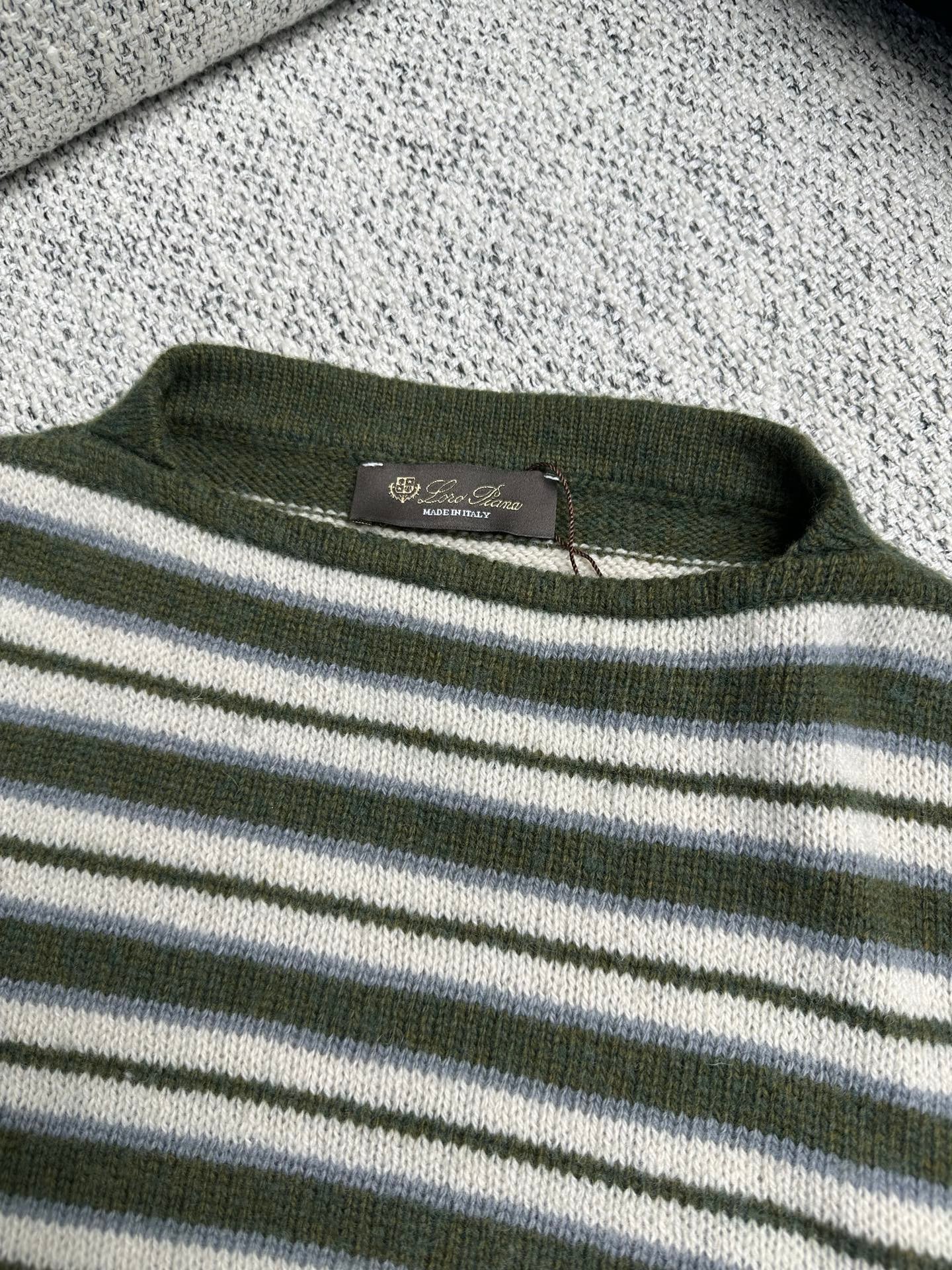 Loro Piana Green Striped Cashmere Sweater D121607 - Image 4