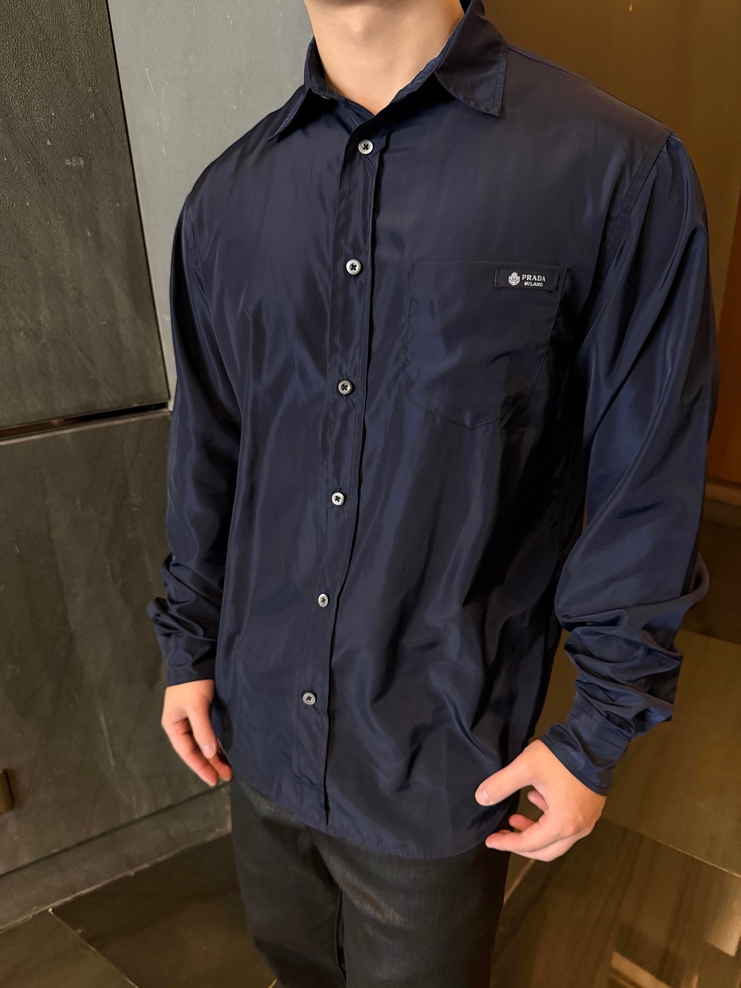 Prada Navy Cotton Shirt 121806 - Image 10