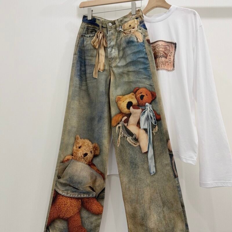 Acne Studios Teddy-Print Trousers in Blue D122403