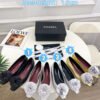 Chanel silver leather peony ballet flats L122905