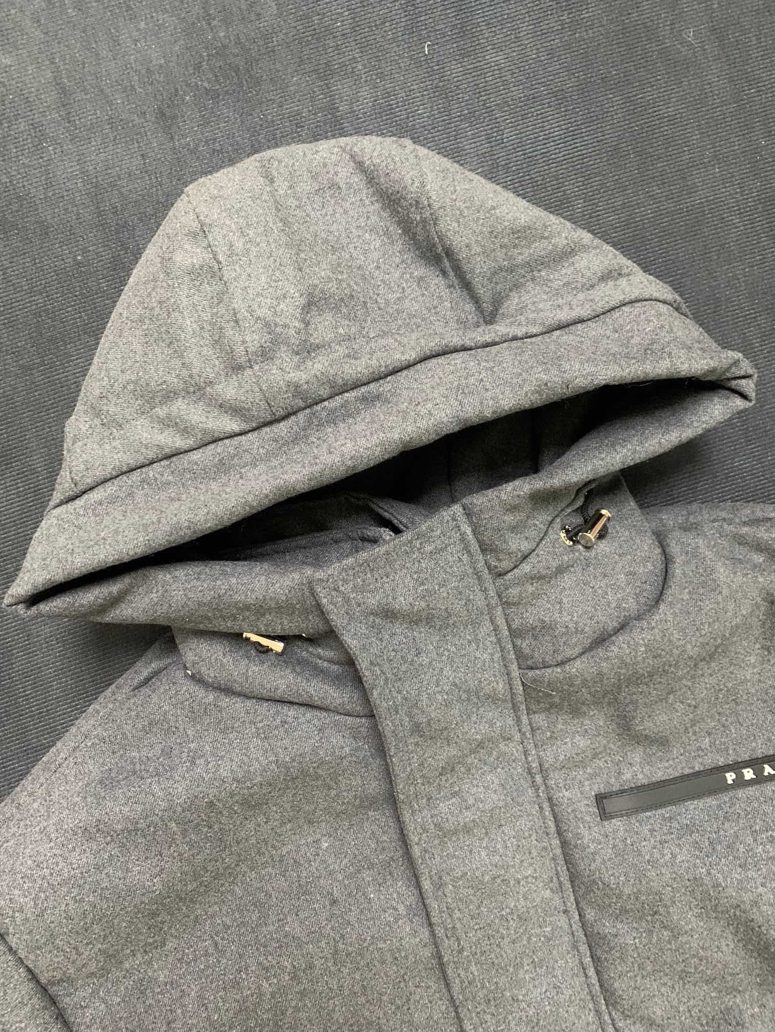 Prada Black Label Lettered Hooded Zippered Cotton Coat 123001 - Image 3
