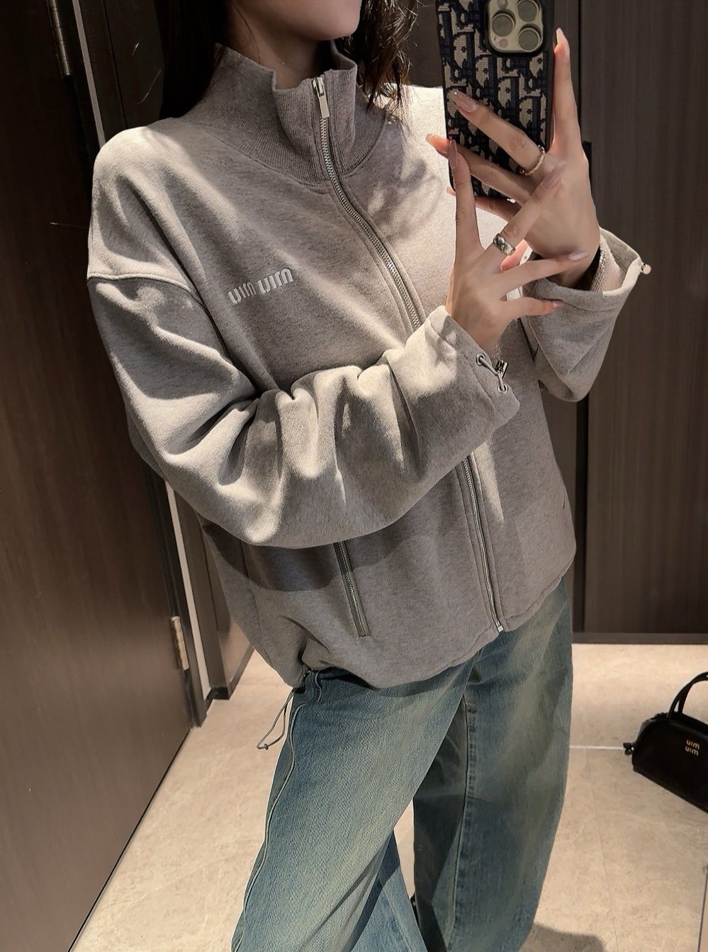 Miu Miu Grey Cotton Fleece Zipper Sweatshirt D123107 - Image 9