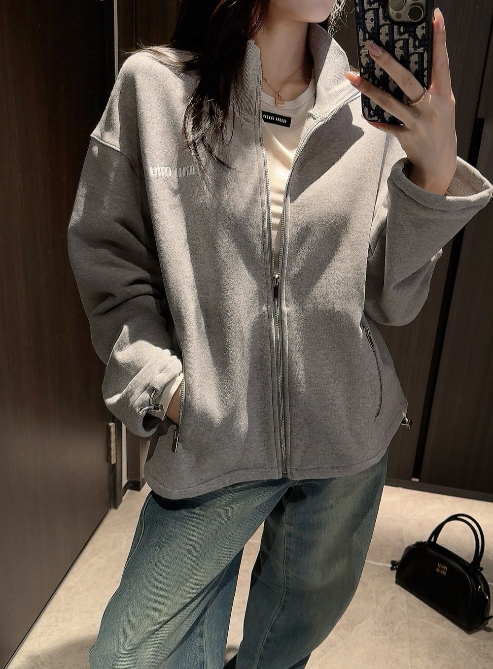 Miu Miu Grey Cotton Fleece Zipper Sweatshirt D123107 - Image 10