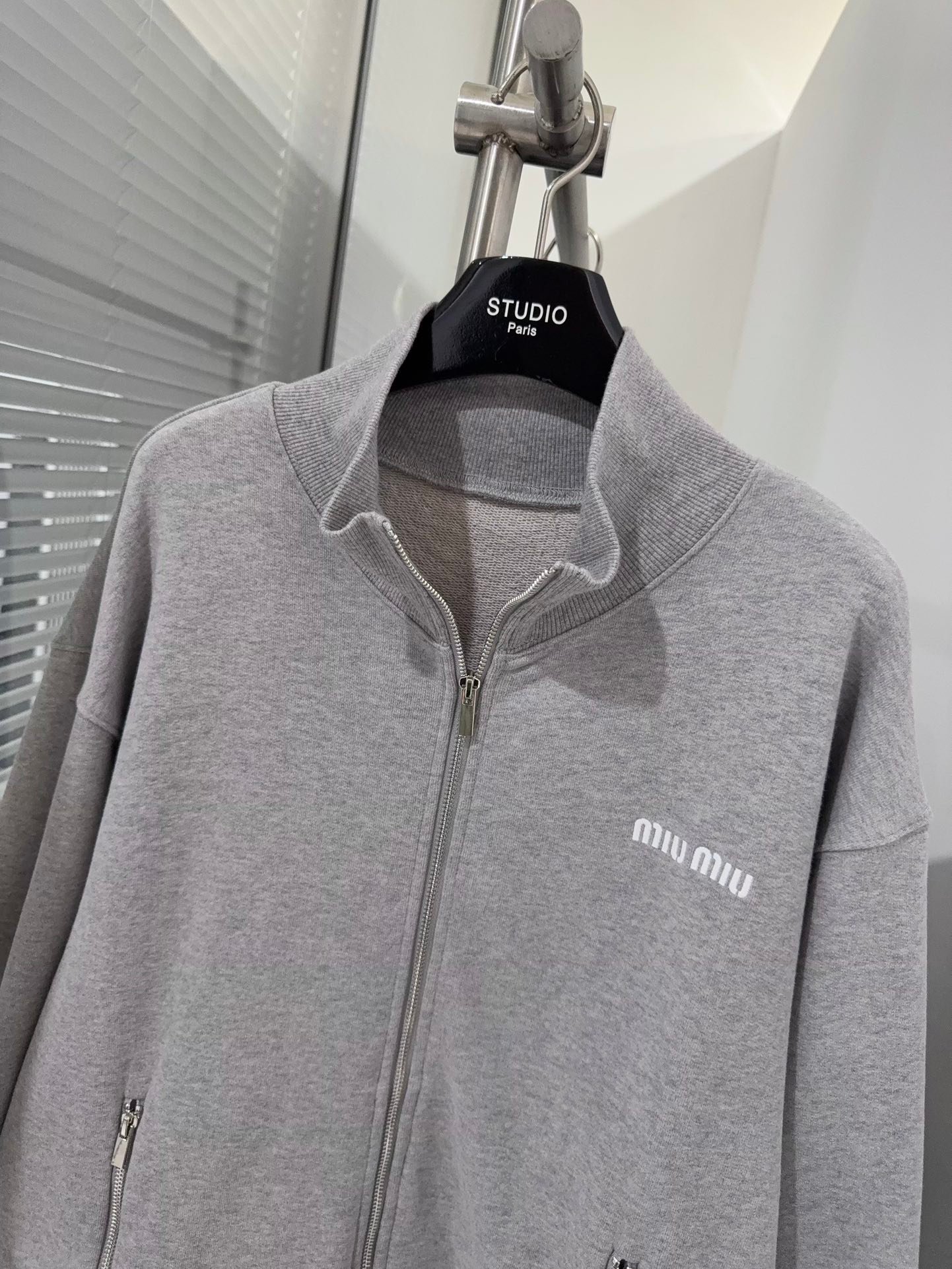 Miu Miu Grey Cotton Fleece Zipper Sweatshirt D123107 - Image 3