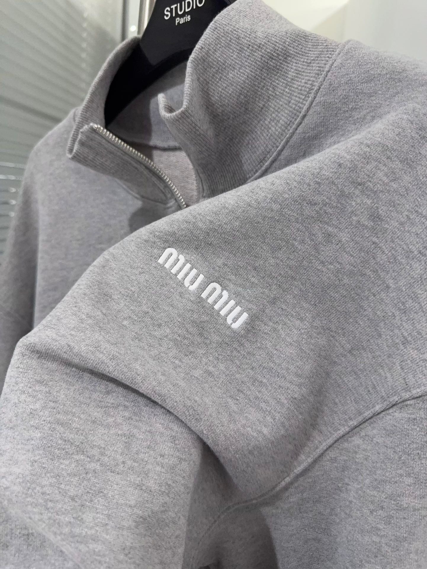 Miu Miu Grey Cotton Fleece Zipper Sweatshirt D123107 - Image 5