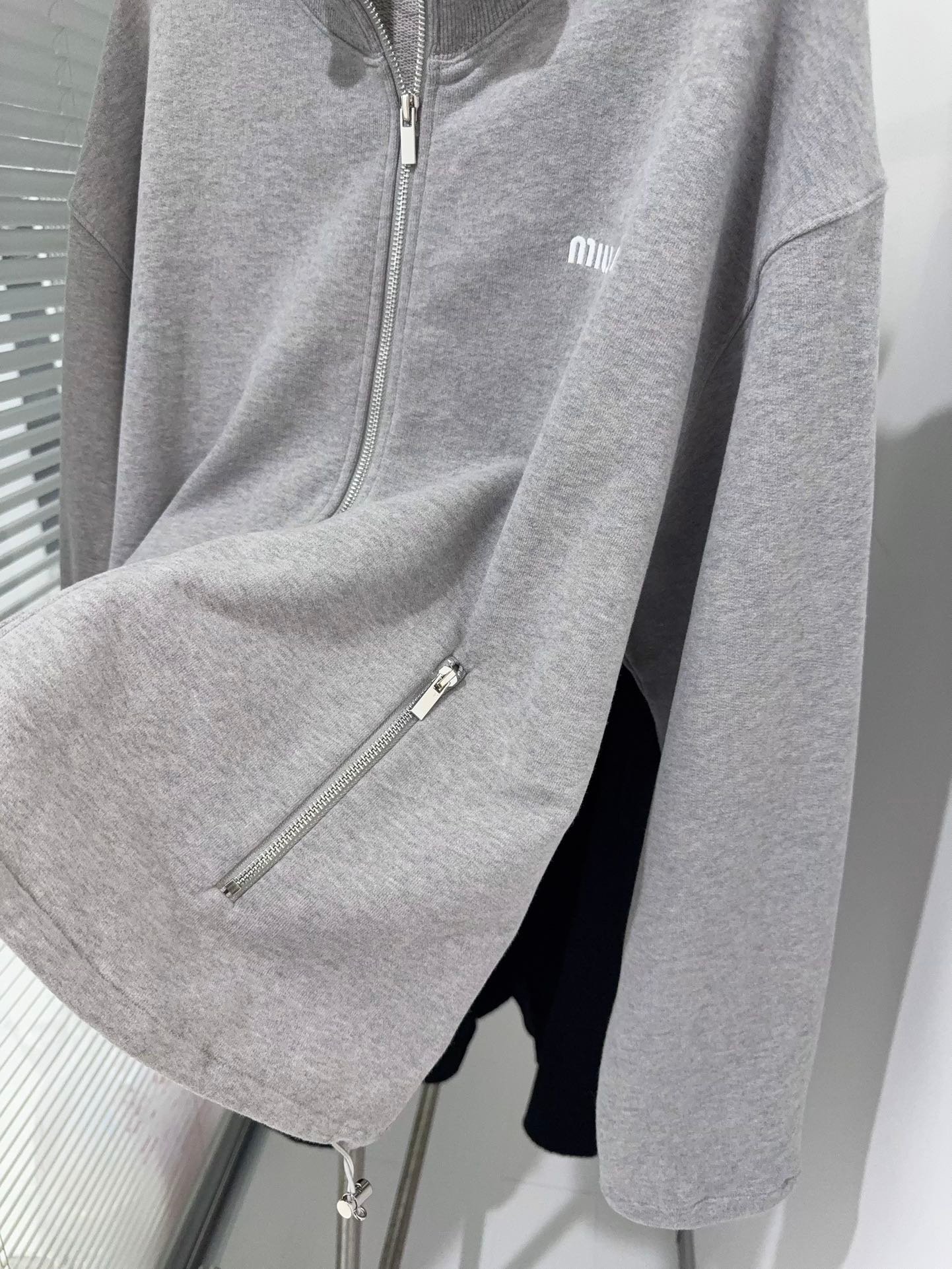 Miu Miu Grey Cotton Fleece Zipper Sweatshirt D123107 - Image 7