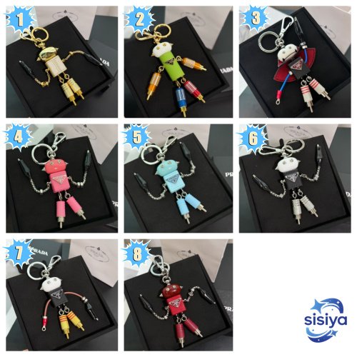 Prada Saffiano leather and metal robot keychain L122306