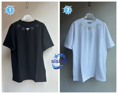 Prada leather tag embroidered crew neck T-shirt M6010707