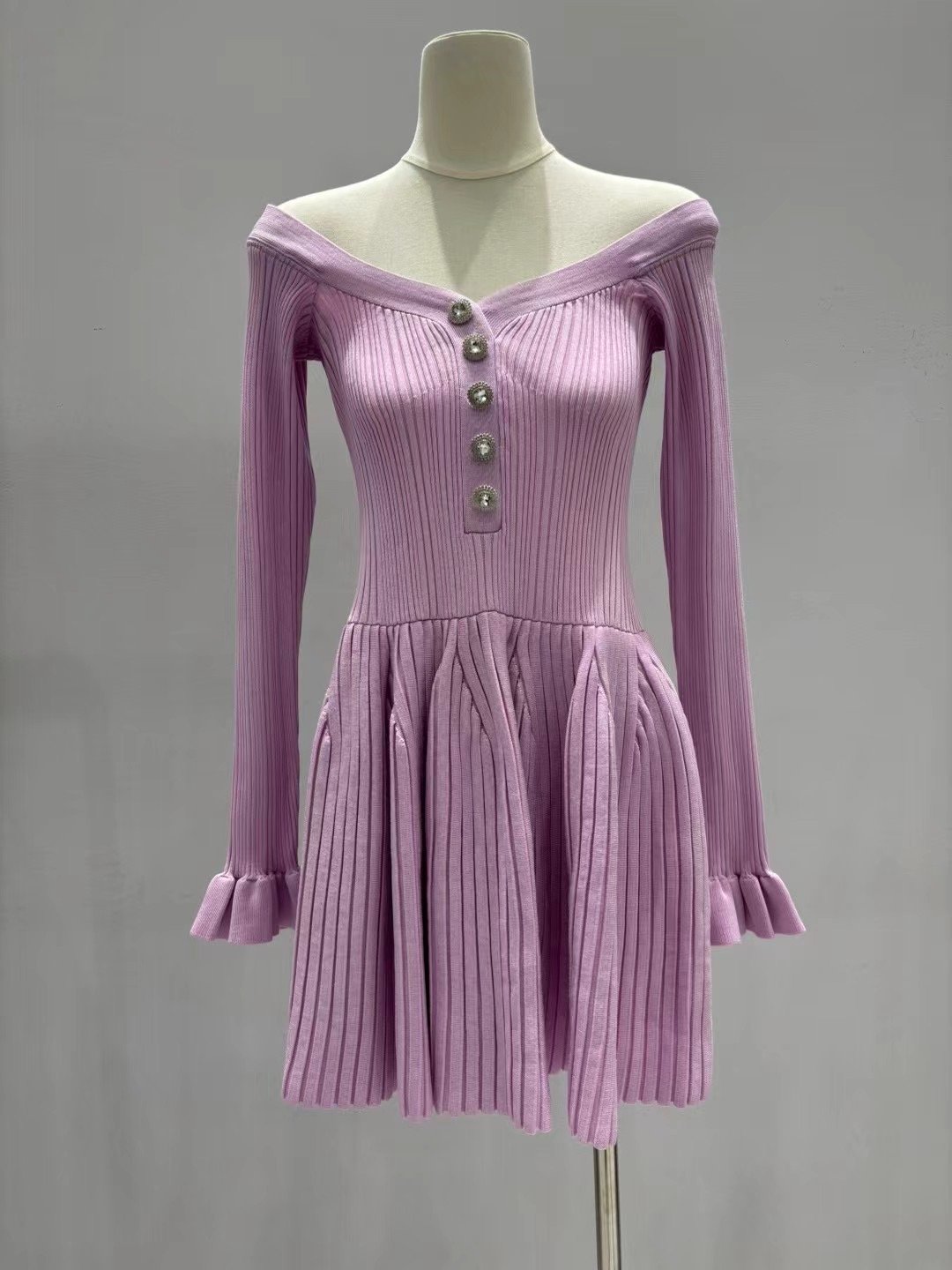Self-portrait one-shoulder off-shoulder knitted dress D10102 - Image 3