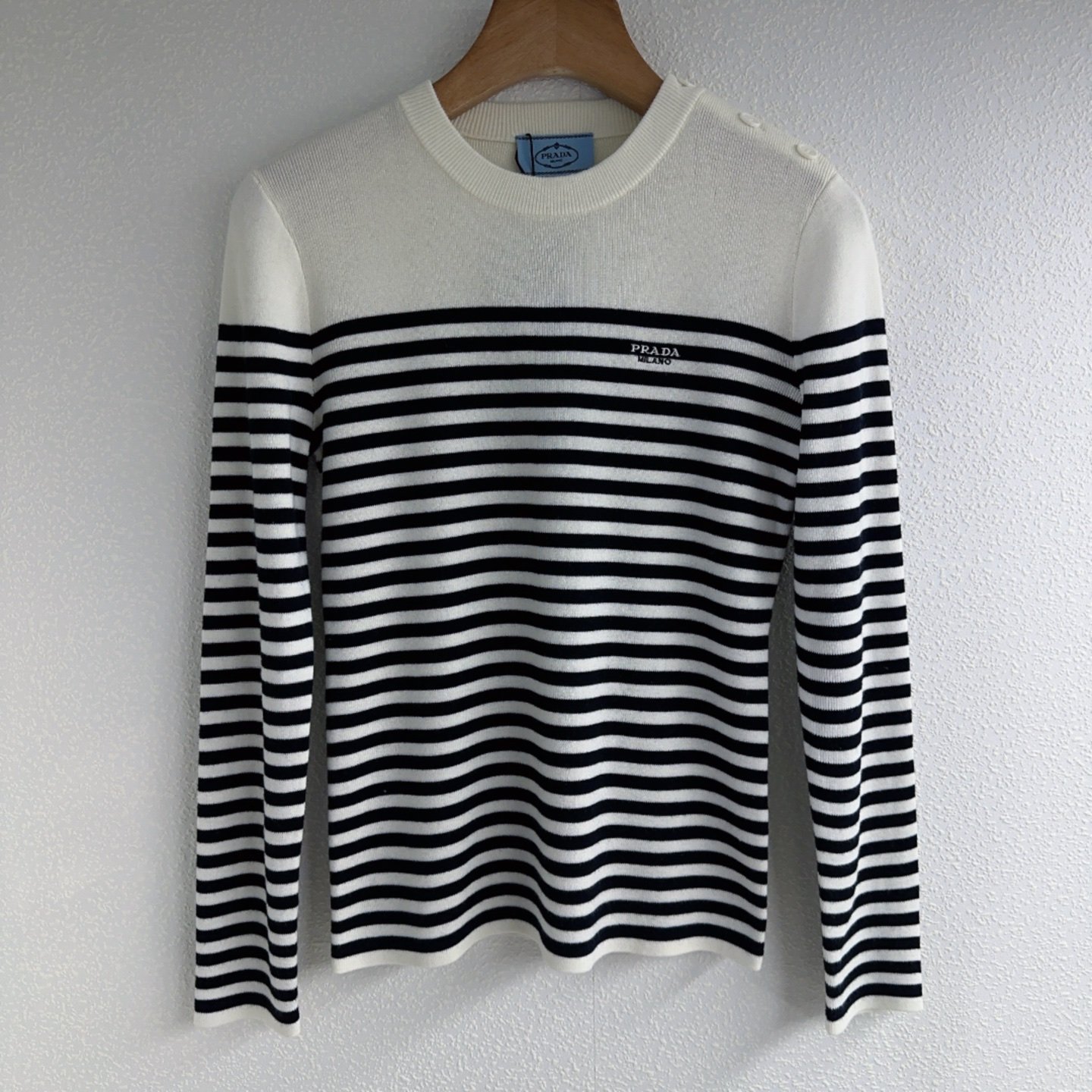 Prada Contrasting Color Stripes Logo Embroidered Round-neck Knit Shirt W6010202 - Image 3