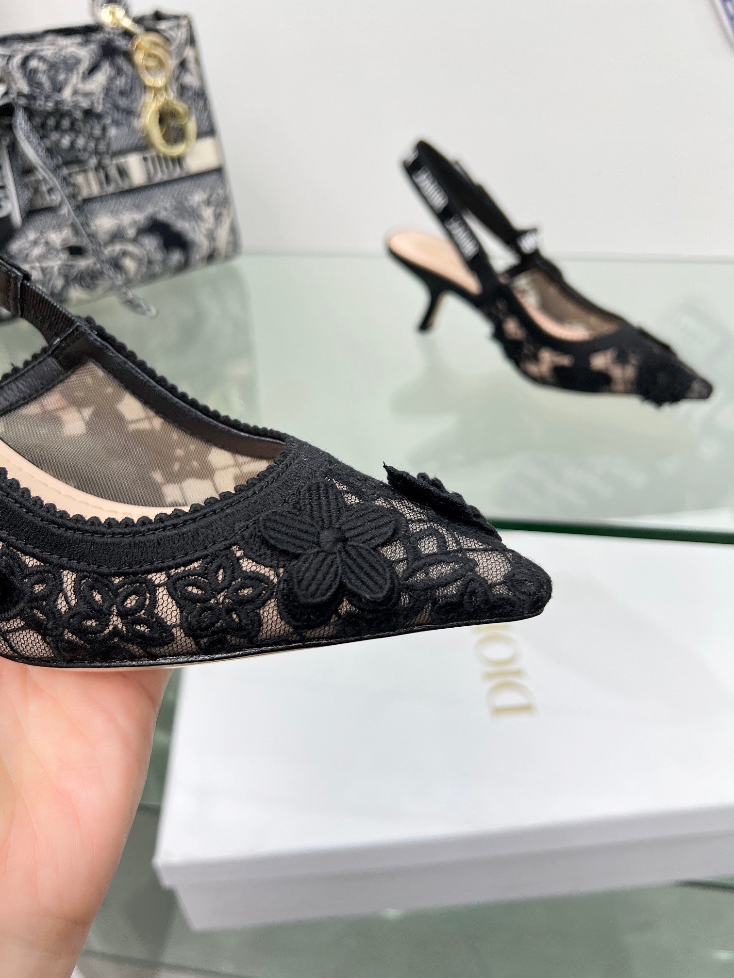 DIOR jacquard embroidered high-heeled bow tie multi-color women's shoes B6011407 - Image 4