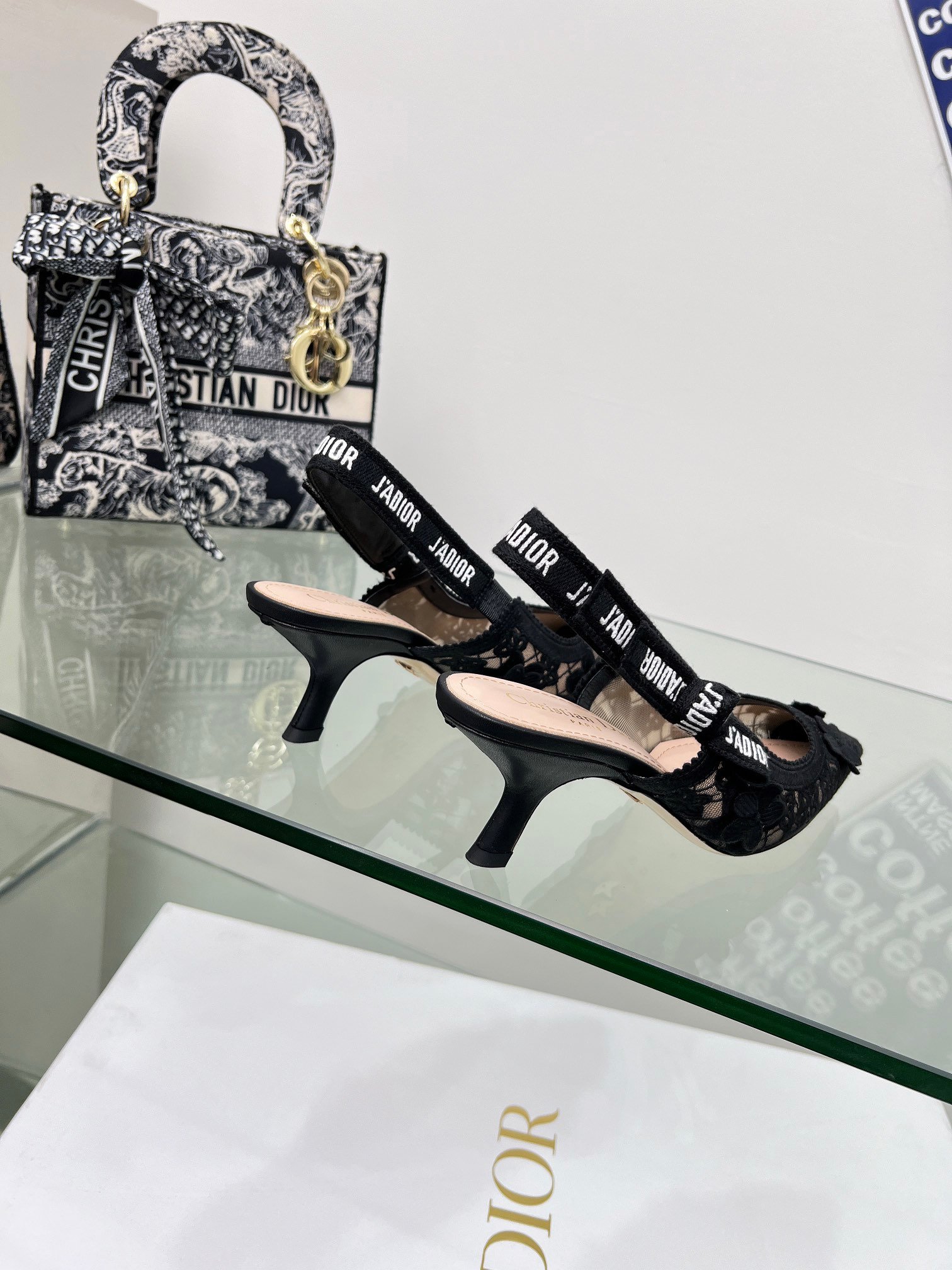 DIOR jacquard embroidered high-heeled bow tie multi-color women's shoes B6011407 - Image 5