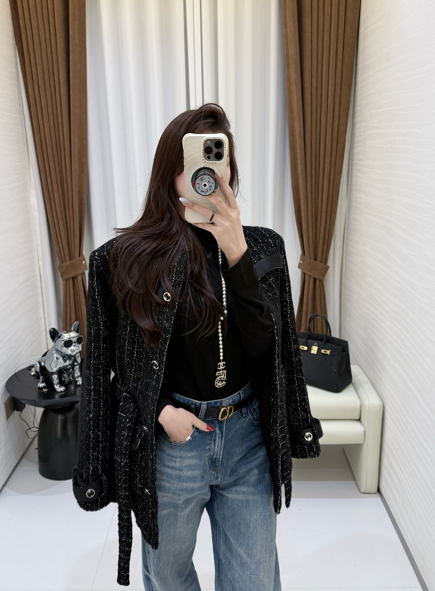 Chanel 25K series black tweed long coat W6011702 - Image 9