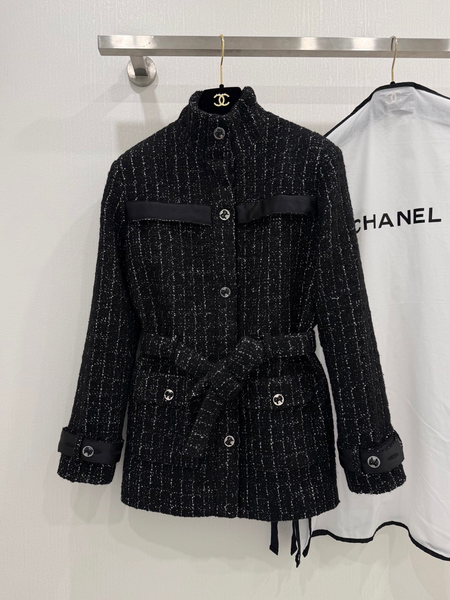 Chanel 25K series black tweed long coat W6011702