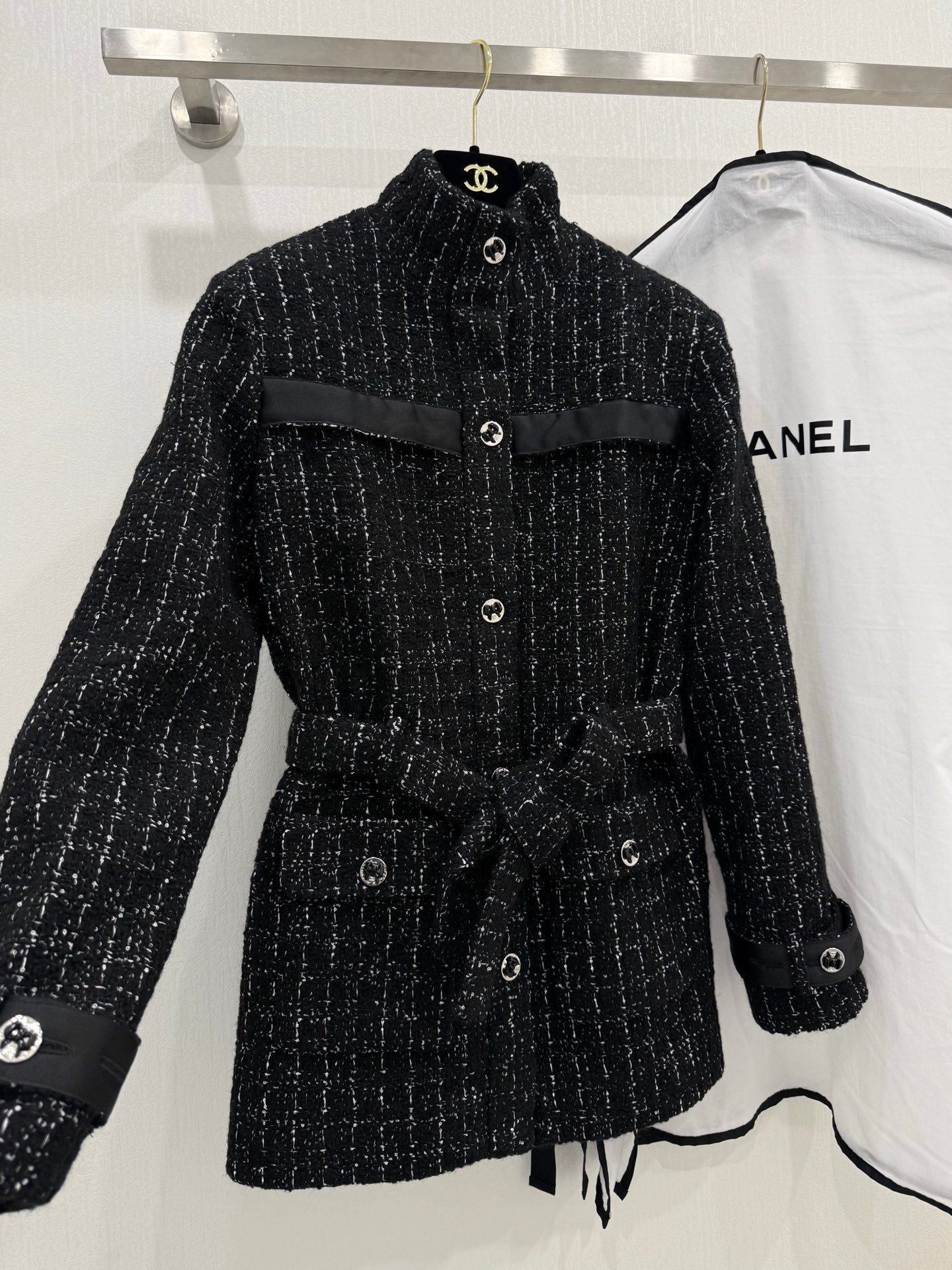 Chanel 25K series black tweed long coat W6011702 - Image 3