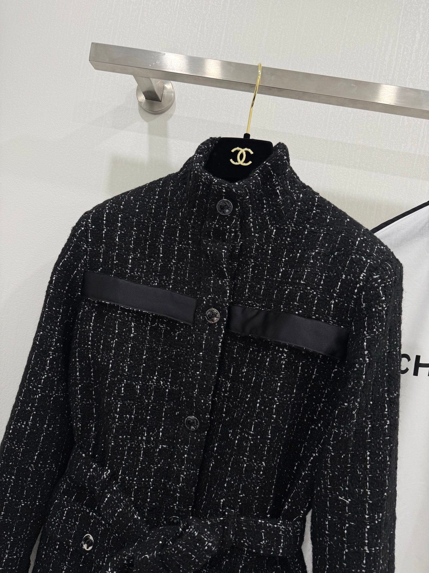 Chanel 25K series black tweed long coat W6011702 - Image 4