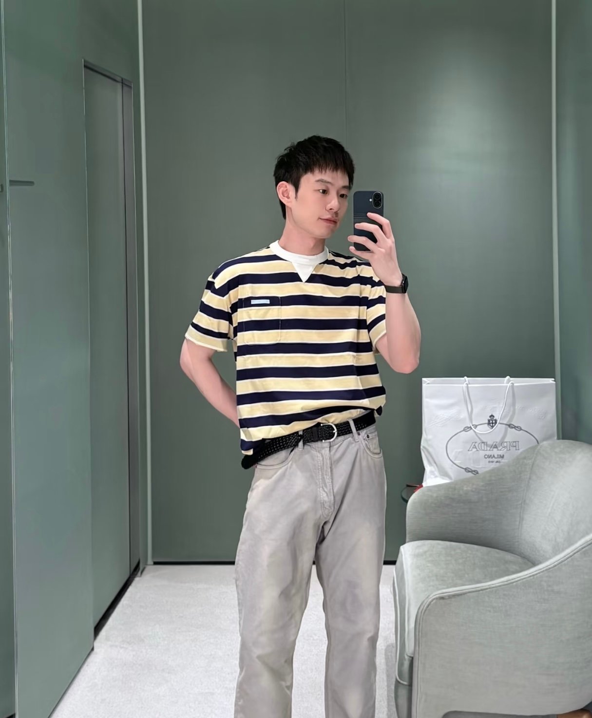 Prada Striped Lisle Thread T-Shirt M6011701 - Image 10