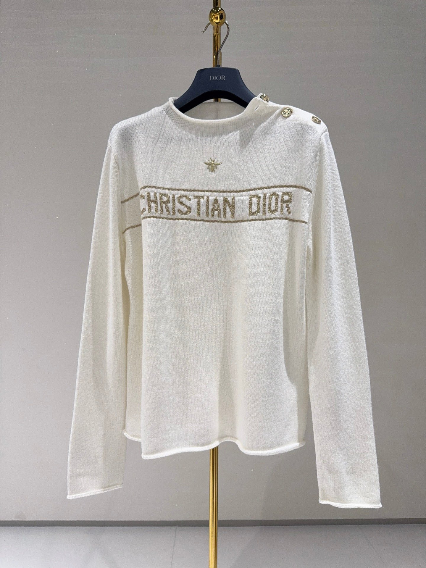 Dior Sweater Ecru and Gold-Tone Cashmere-Blend Knit W6011901