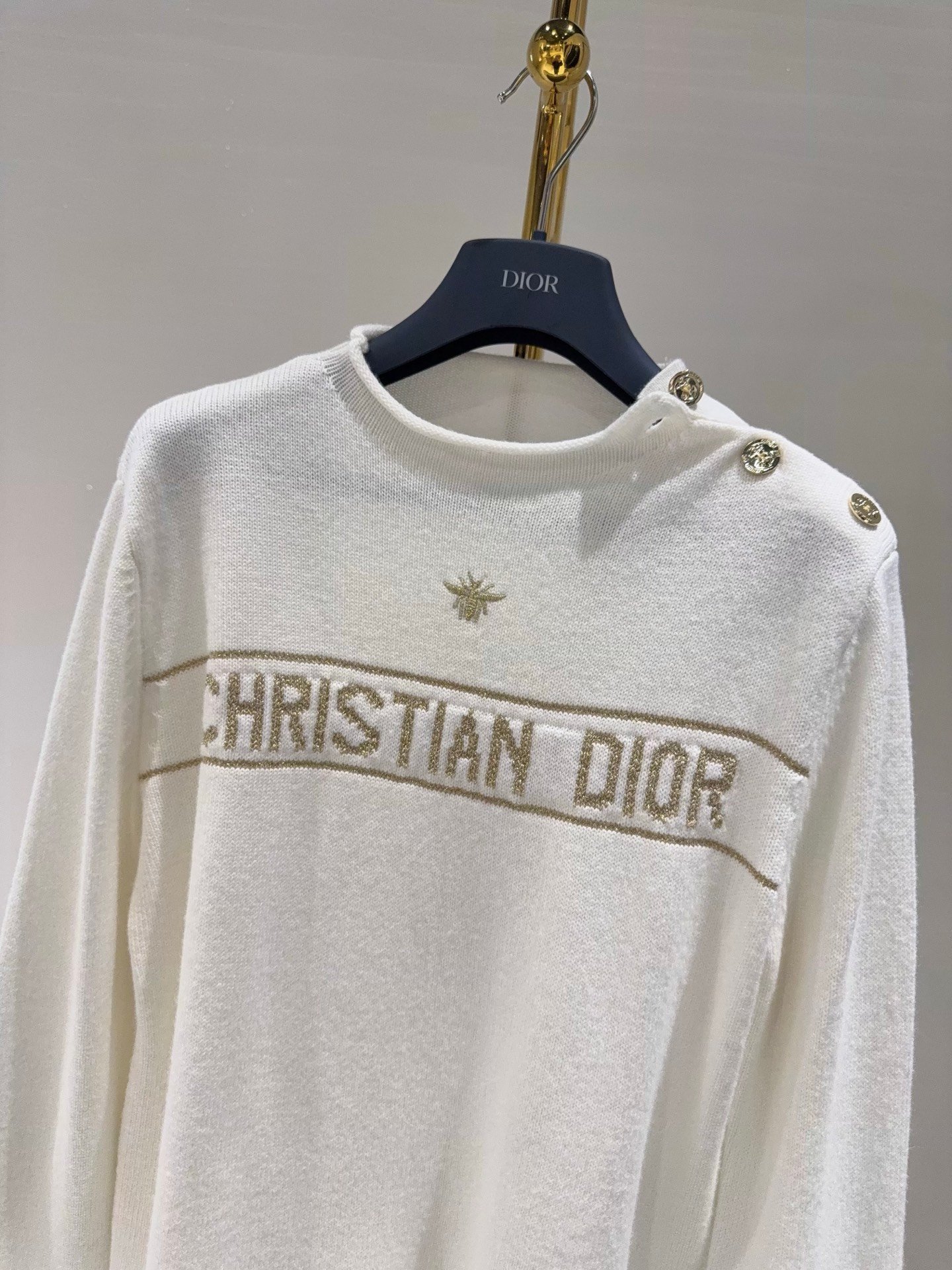 Dior Sweater Ecru and Gold-Tone Cashmere-Blend Knit W6011901 - Image 3