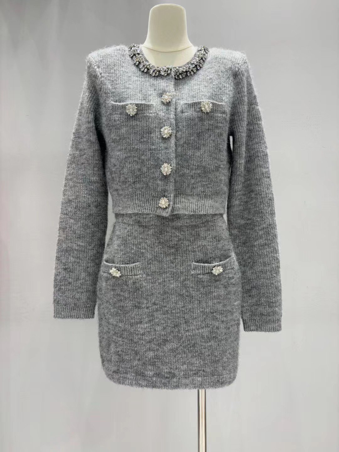 Self-portrait hand-stitched diamond collar knitted cardigan jacket W6012006