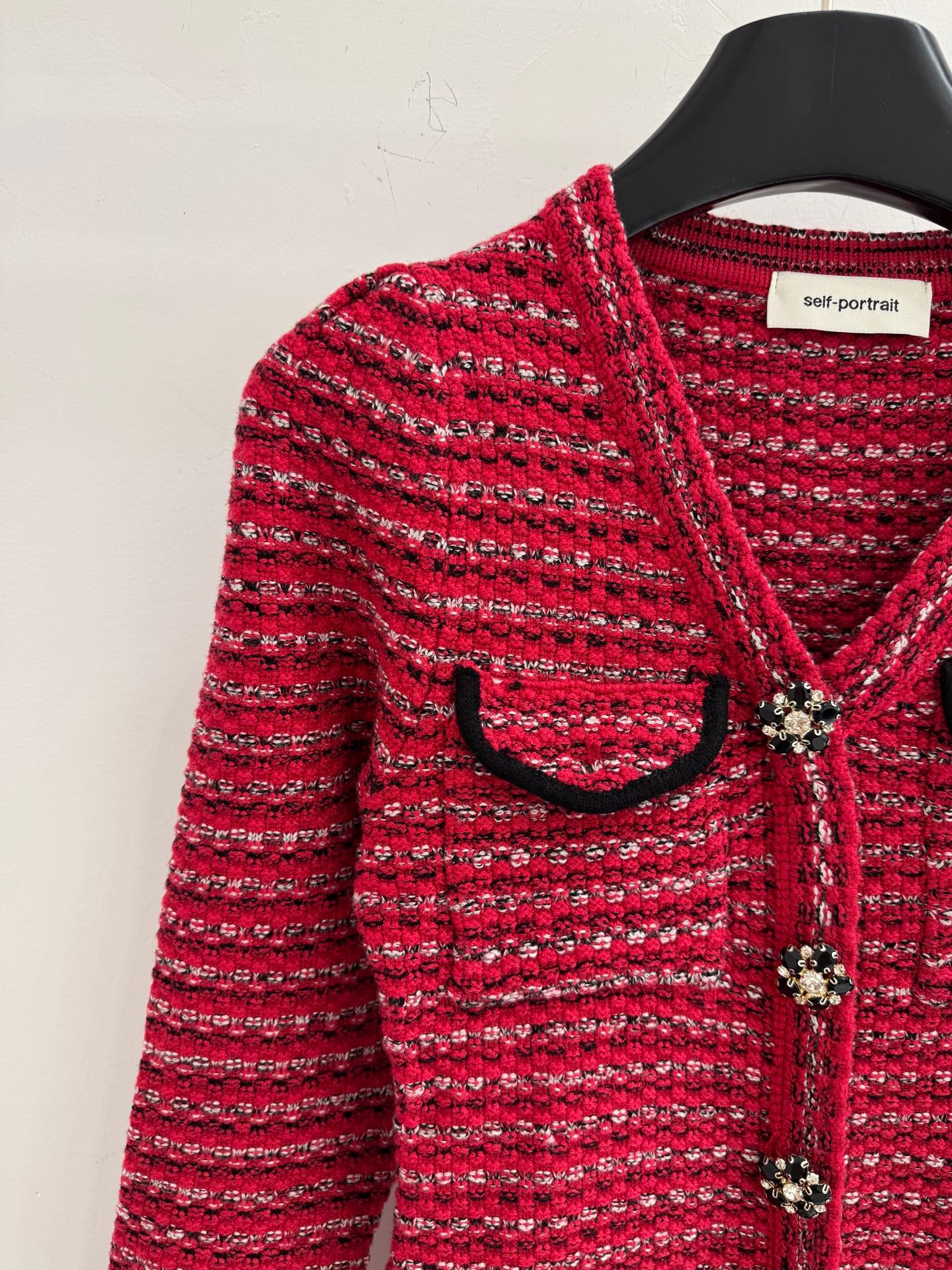 Self-portrait Red V-neck Knitted Dress W6012205 - Image 4