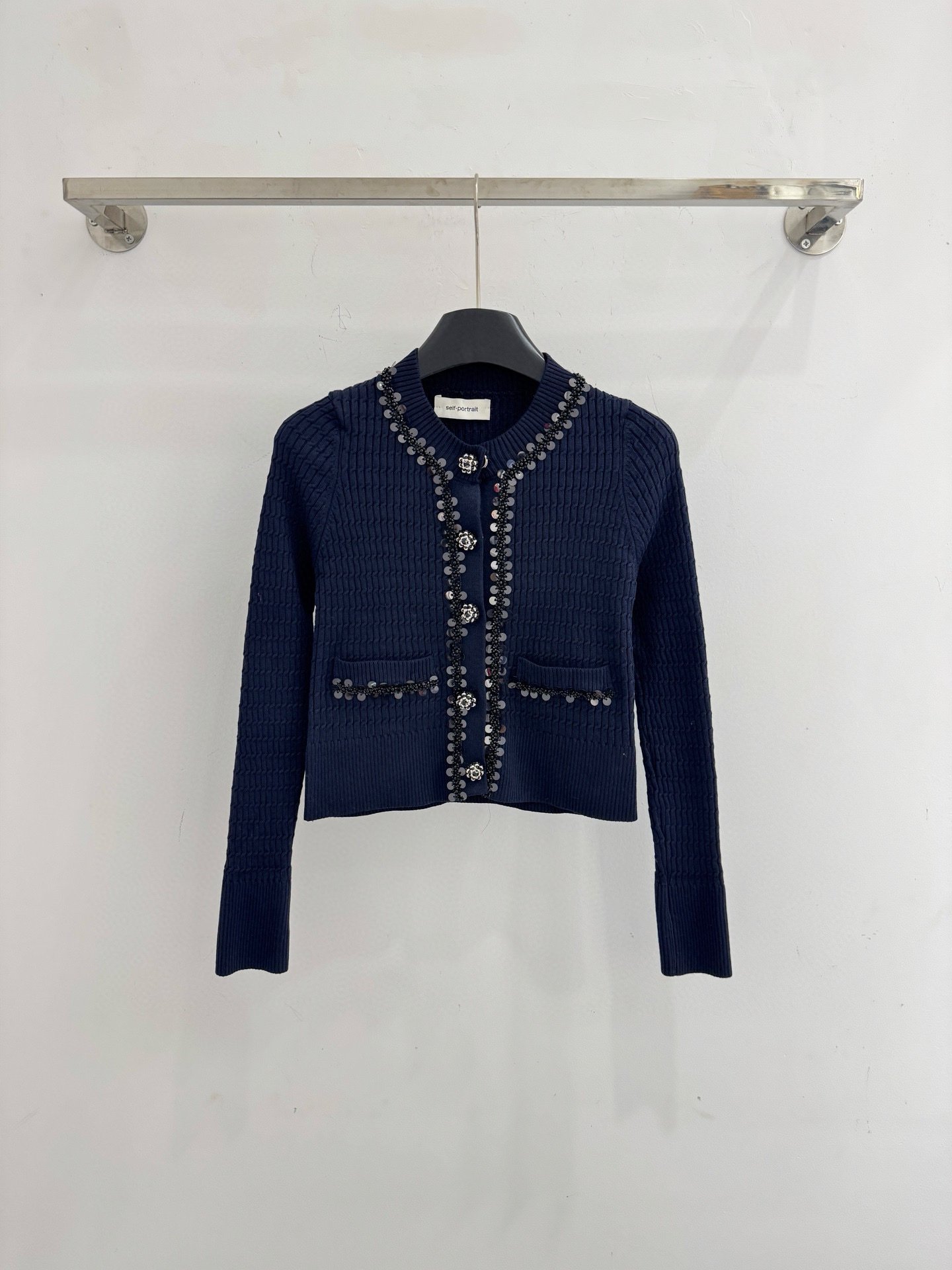 Self Portrait Round-neck Short Sleeve Knitted Cardigan W6012808 - Image 3