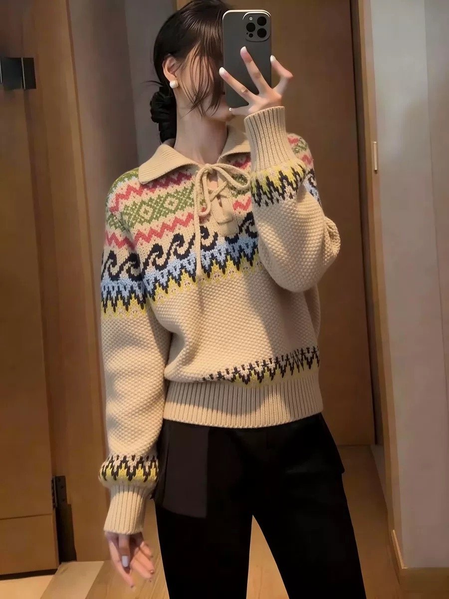 Ralph Lauren Fair Isle Lace-Up Sweater W6012901 - Image 9