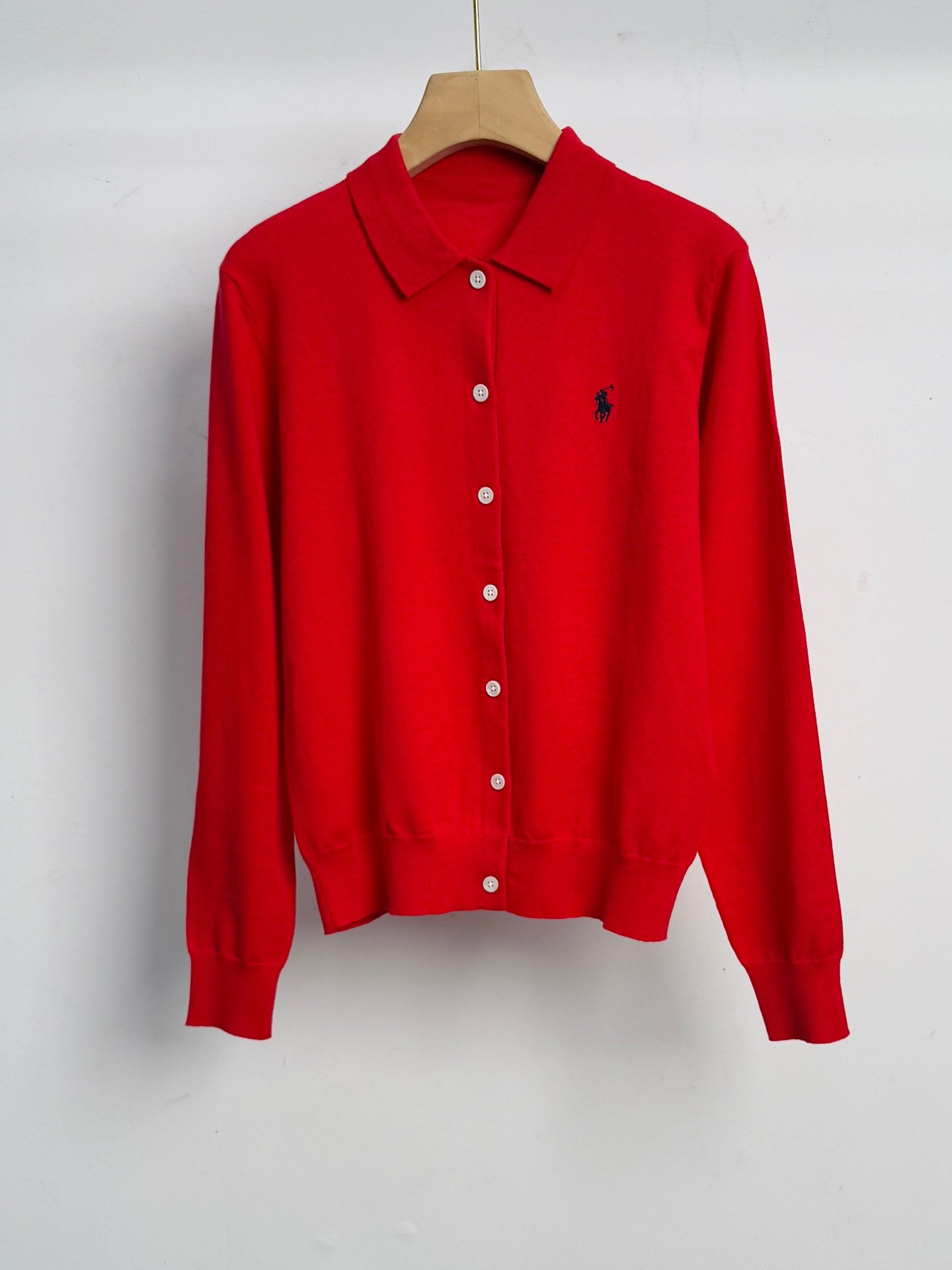 Polo style small sparrow embroidered women's knitted cardigan with collar W6020402 - Image 4