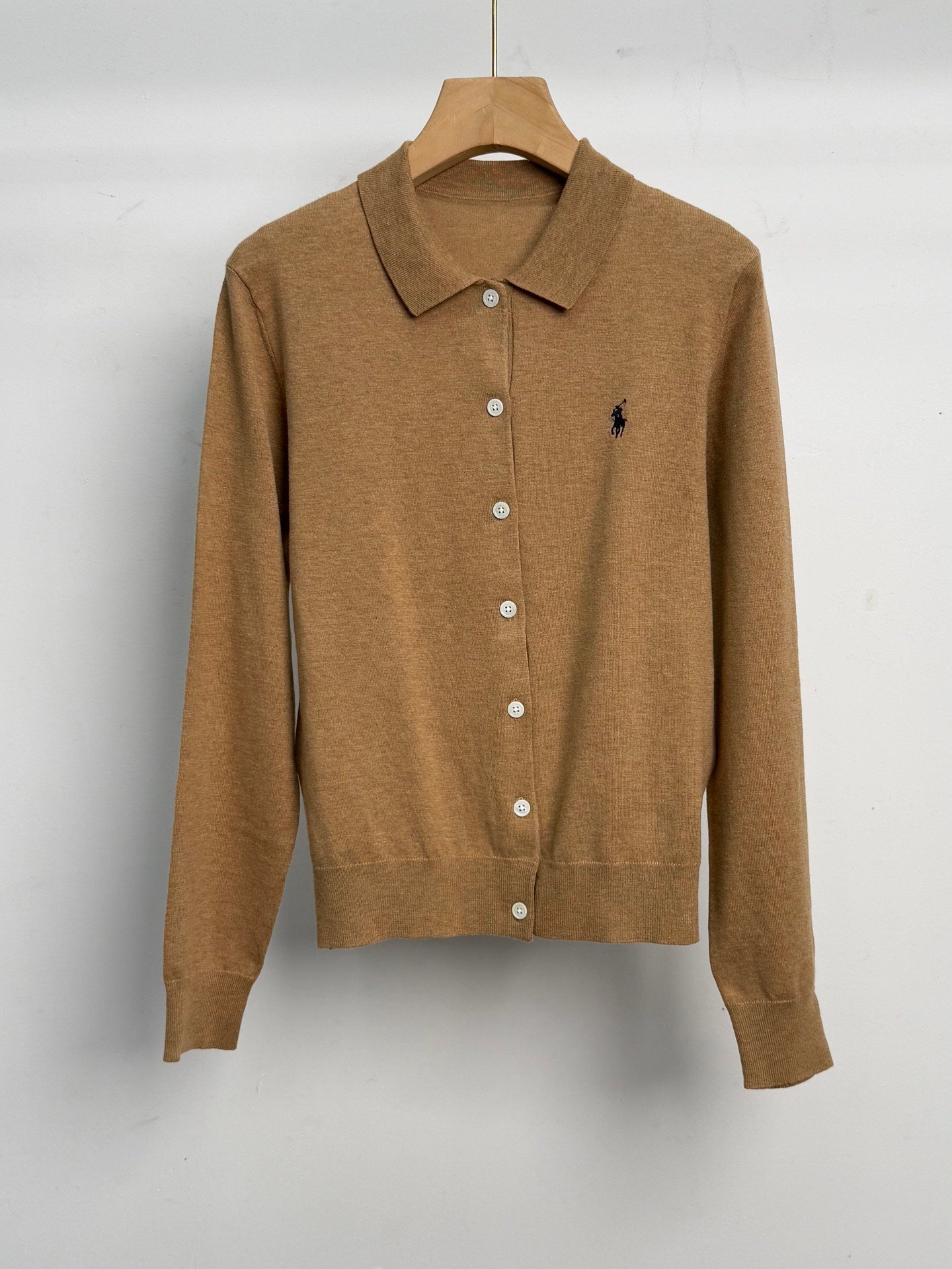 Polo style small sparrow embroidered women's knitted cardigan with collar W6020402 - Image 7