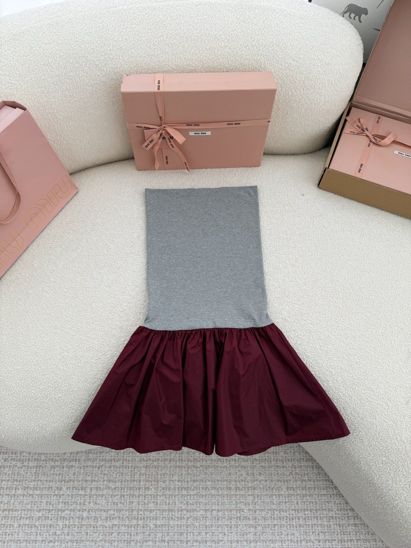 MIUMIU strapless patchwork puff-sleeved dress W6020901 - Image 5