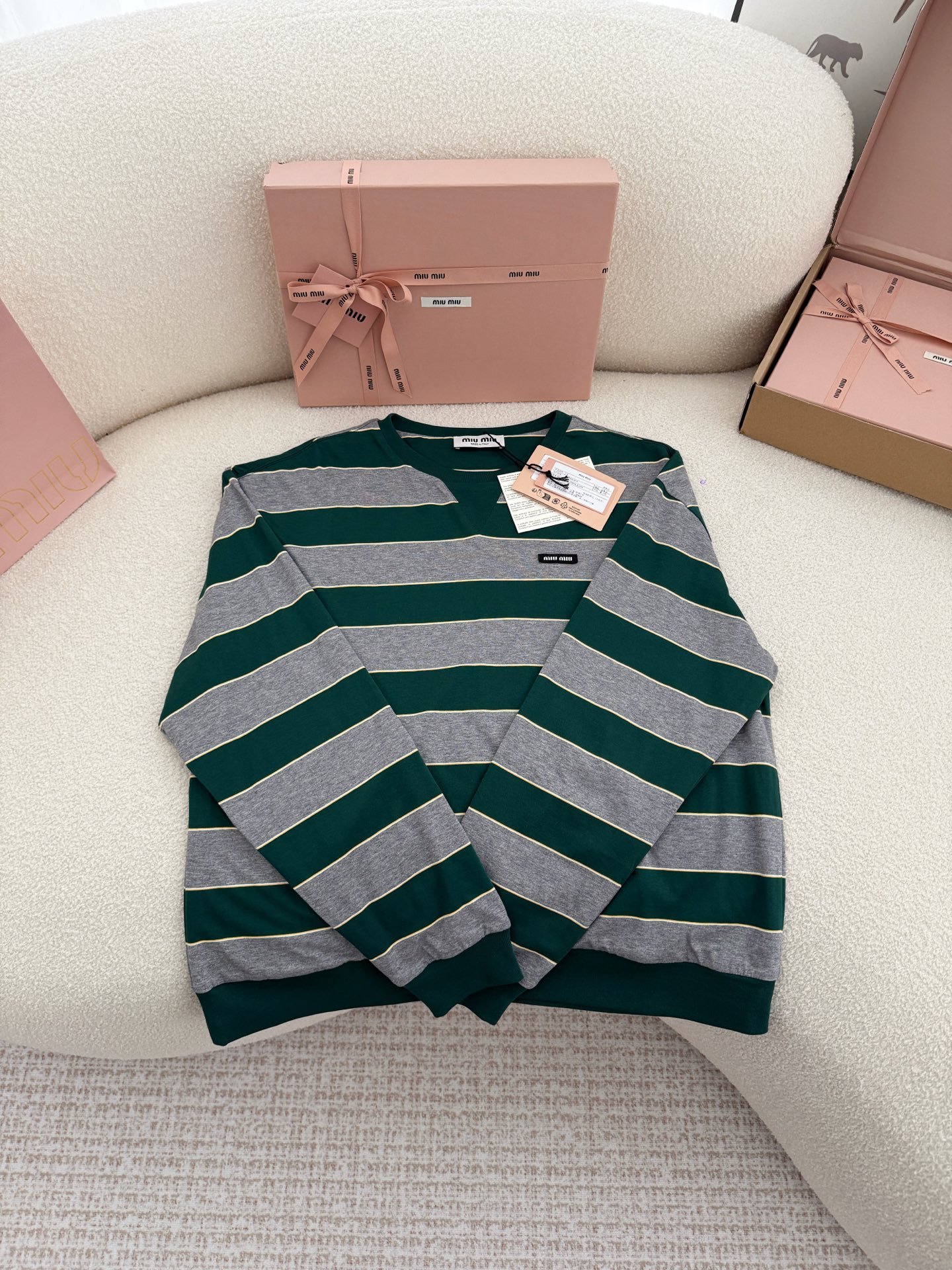 MIUMIU green stripe round-neck long-sleeve T-shirt W6020904