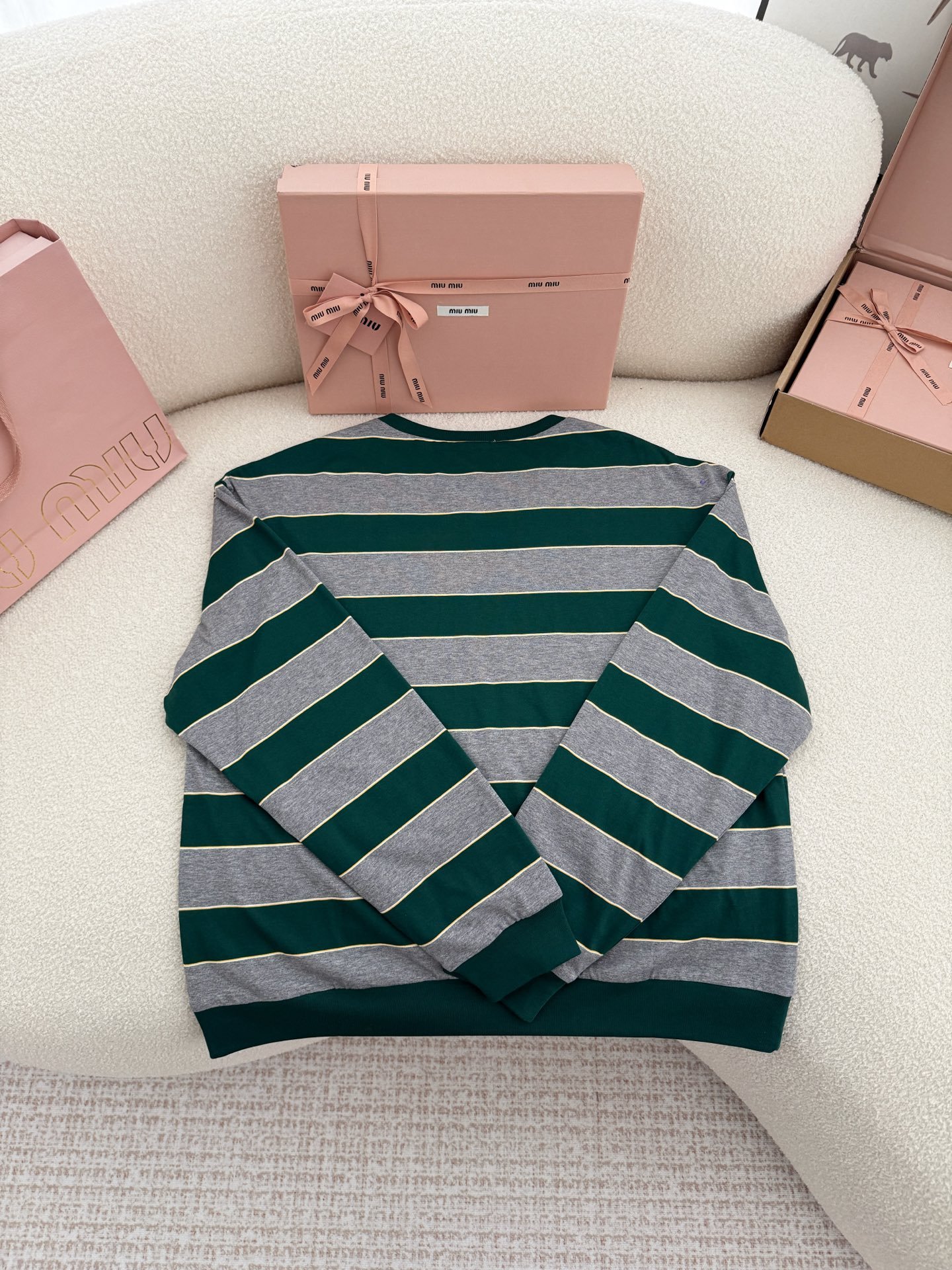 MIUMIU green stripe round-neck long-sleeve T-shirt W6020904 - Image 5