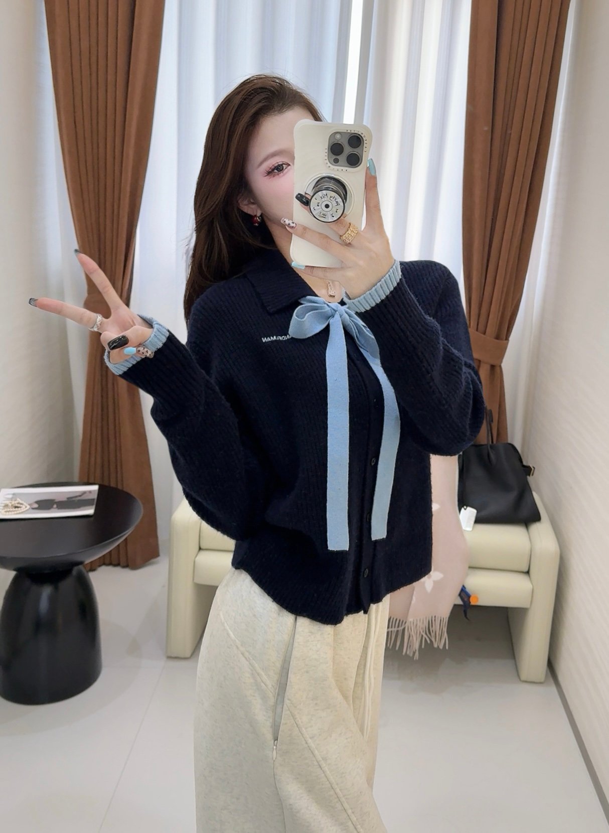 Ann Andelman Official Navy Blue Collared Tie-front W6020905 - Image 4