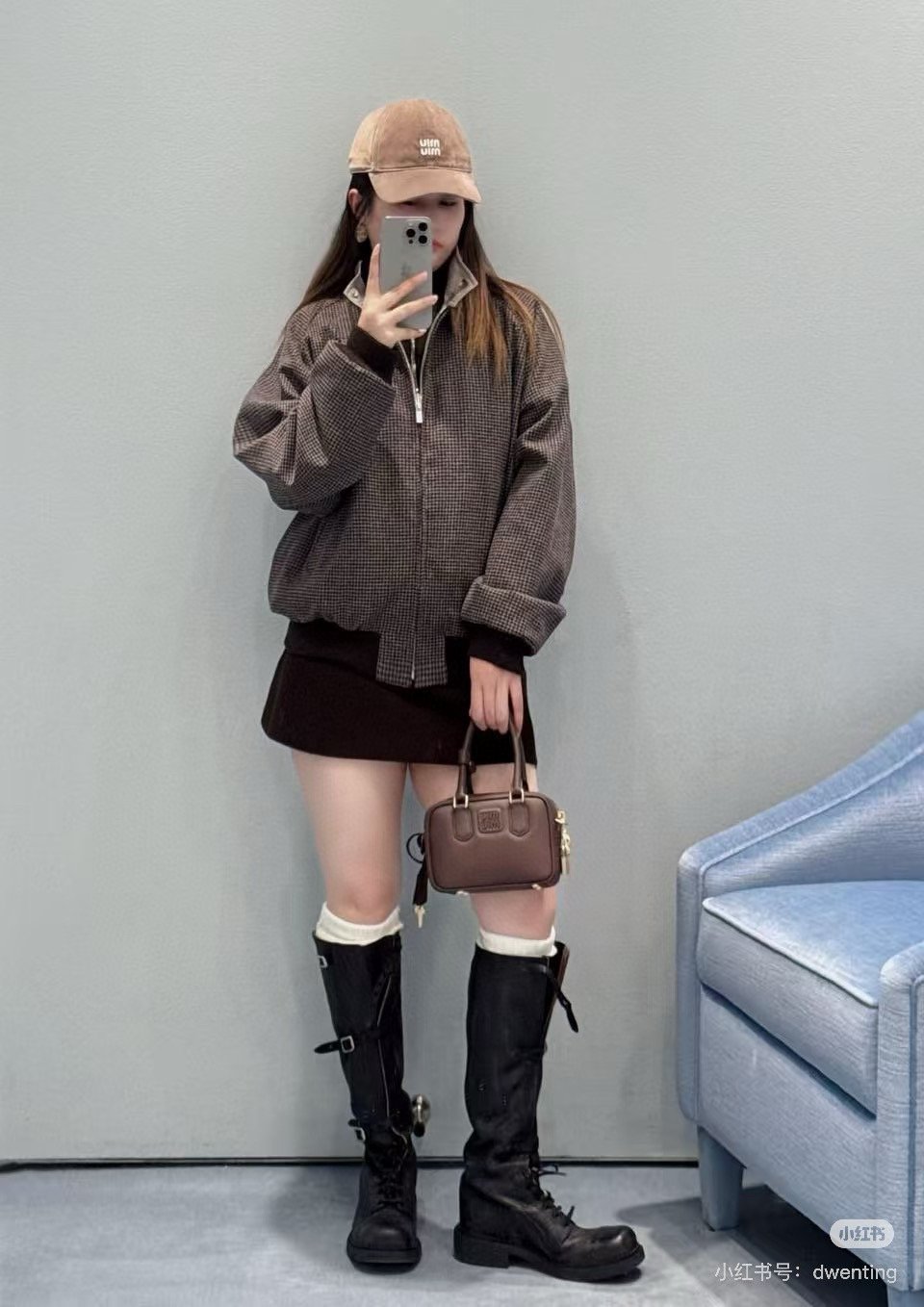 Miu Miu Check Logo Bomber Jacket W6020907 - Image 2