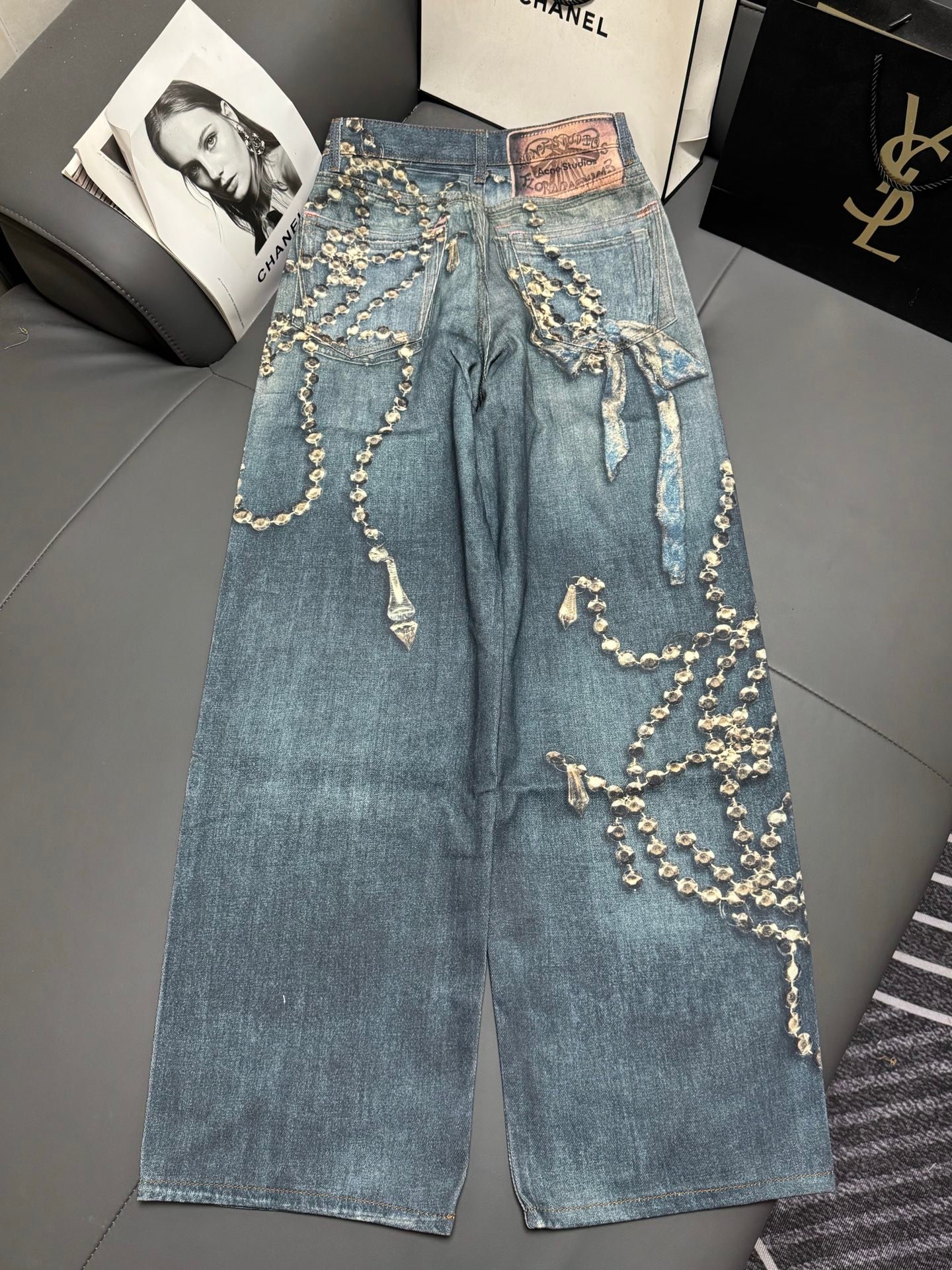Acne Studio 3D printed crystal optical illusion chain denim trousers M6021403 - Image 3