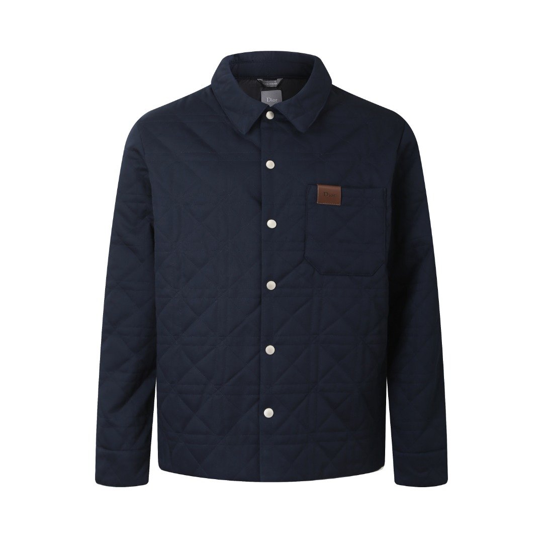 DIOR Cannage Overshirt with Leather Dior Patch Navy M6030101