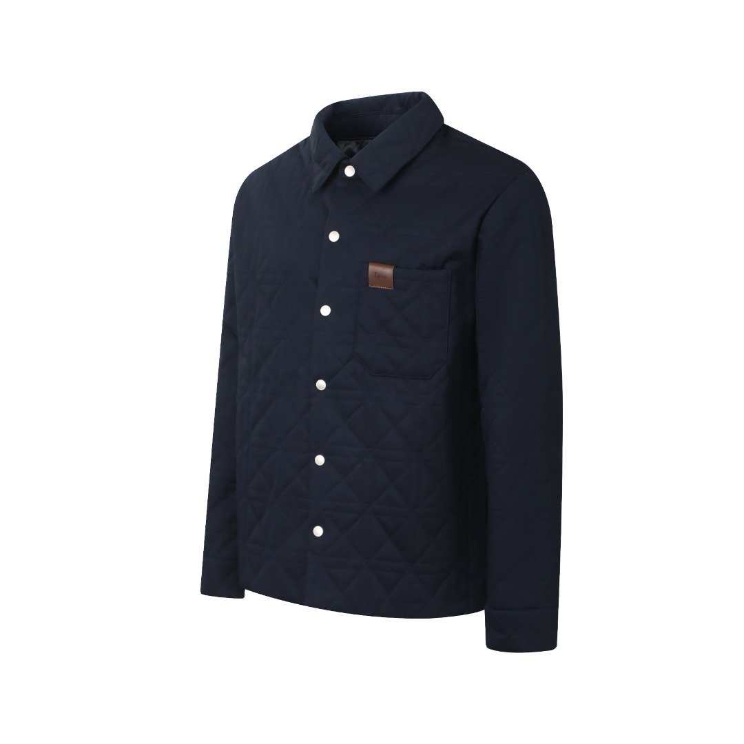 DIOR Cannage Overshirt with Leather Dior Patch Navy M6030101 - Image 3