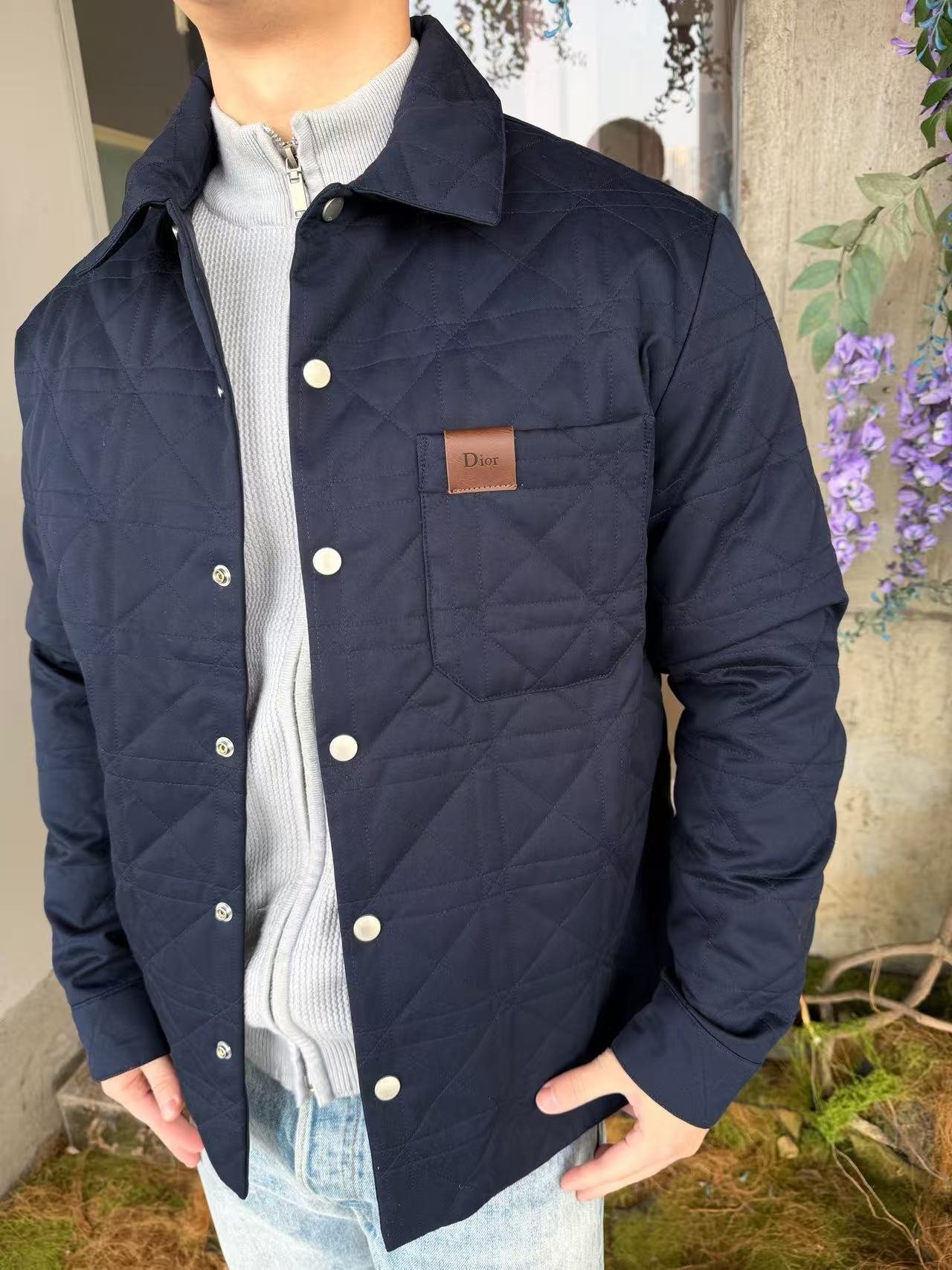 DIOR Cannage Overshirt with Leather Dior Patch Navy M6030101 - Image 5