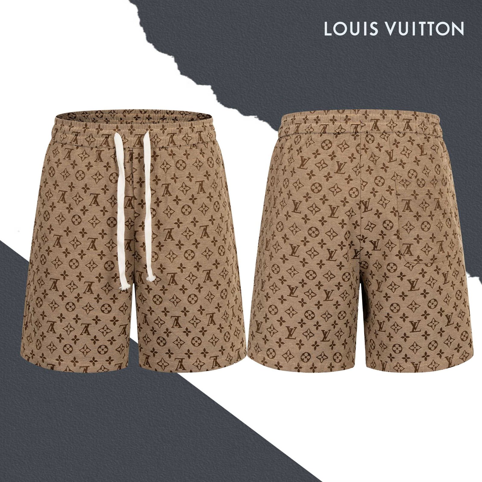 LV Louis Vuitton full-logo jacquard denim shortsM6032005 - Image 4