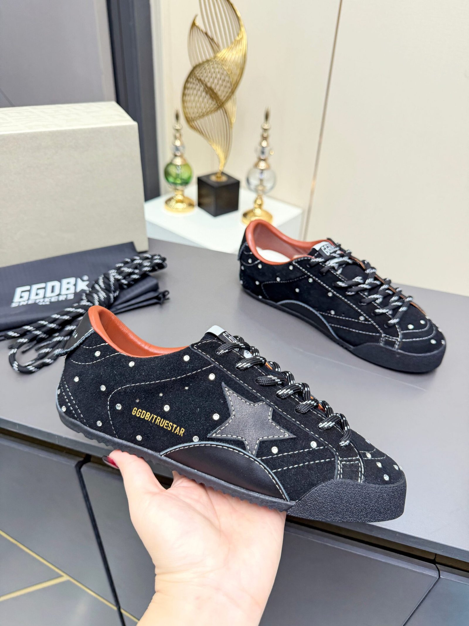 Golden Goose True-Star in black suede with Swarovski B6032702 - Image 2