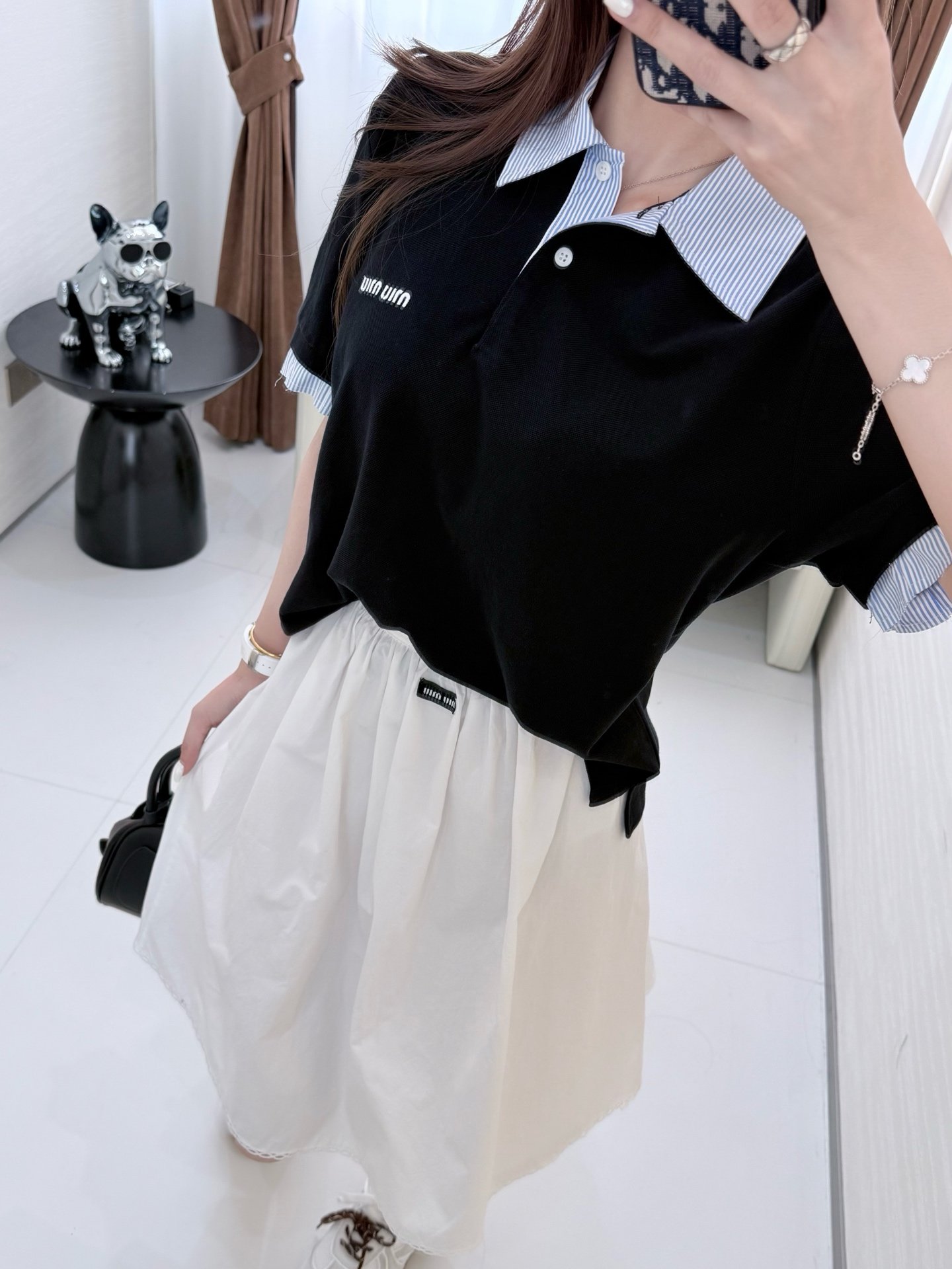 Miu Miu Navy Cotton Piqué Polo Shirt W6033002 - Image 4