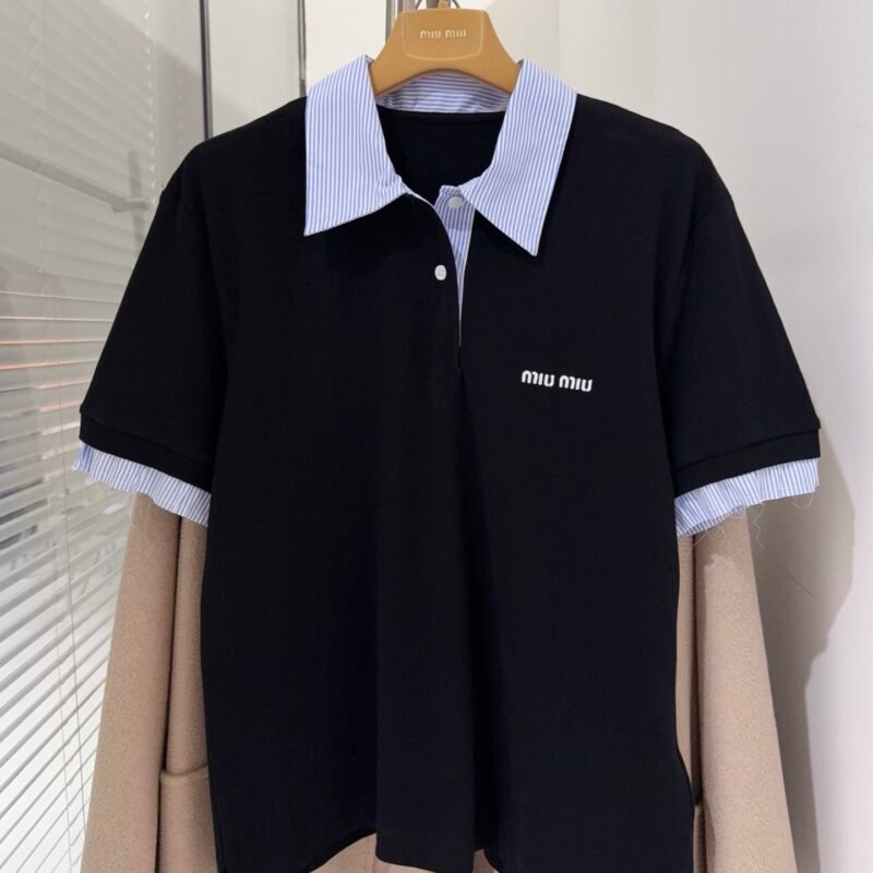Miu Miu Navy Cotton Piqué Polo Shirt W6033002
