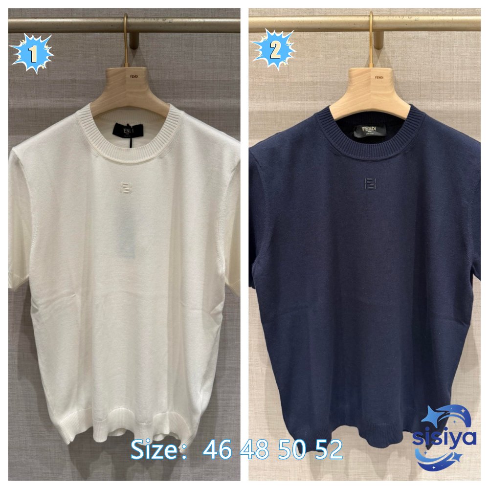 FENDI 26SS LOGO Design Cotton Round-neck Short-sleeved Knitted ShirtM6033105