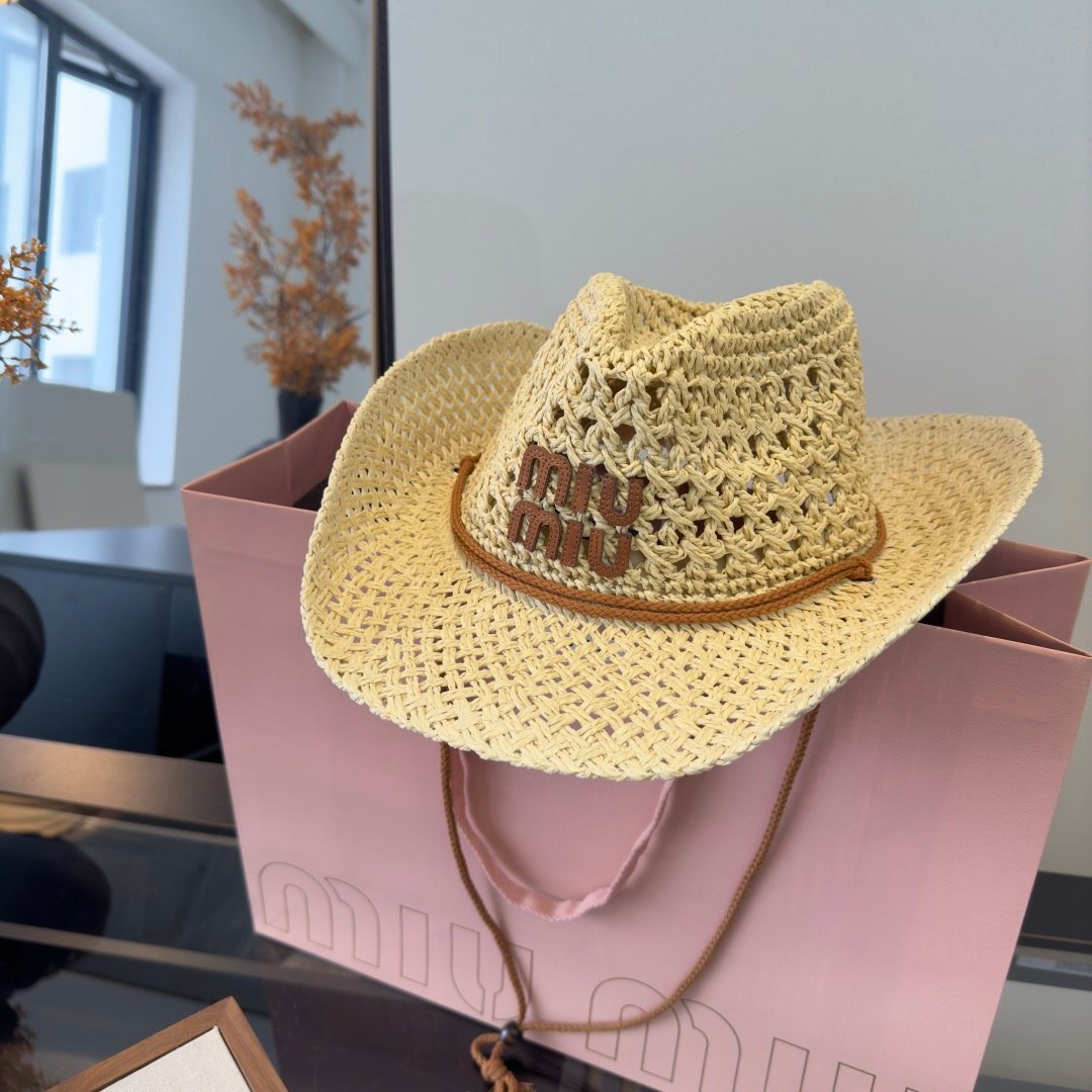 Miu Miu casual straw fedora cowboy hat B6040103 - Image 2