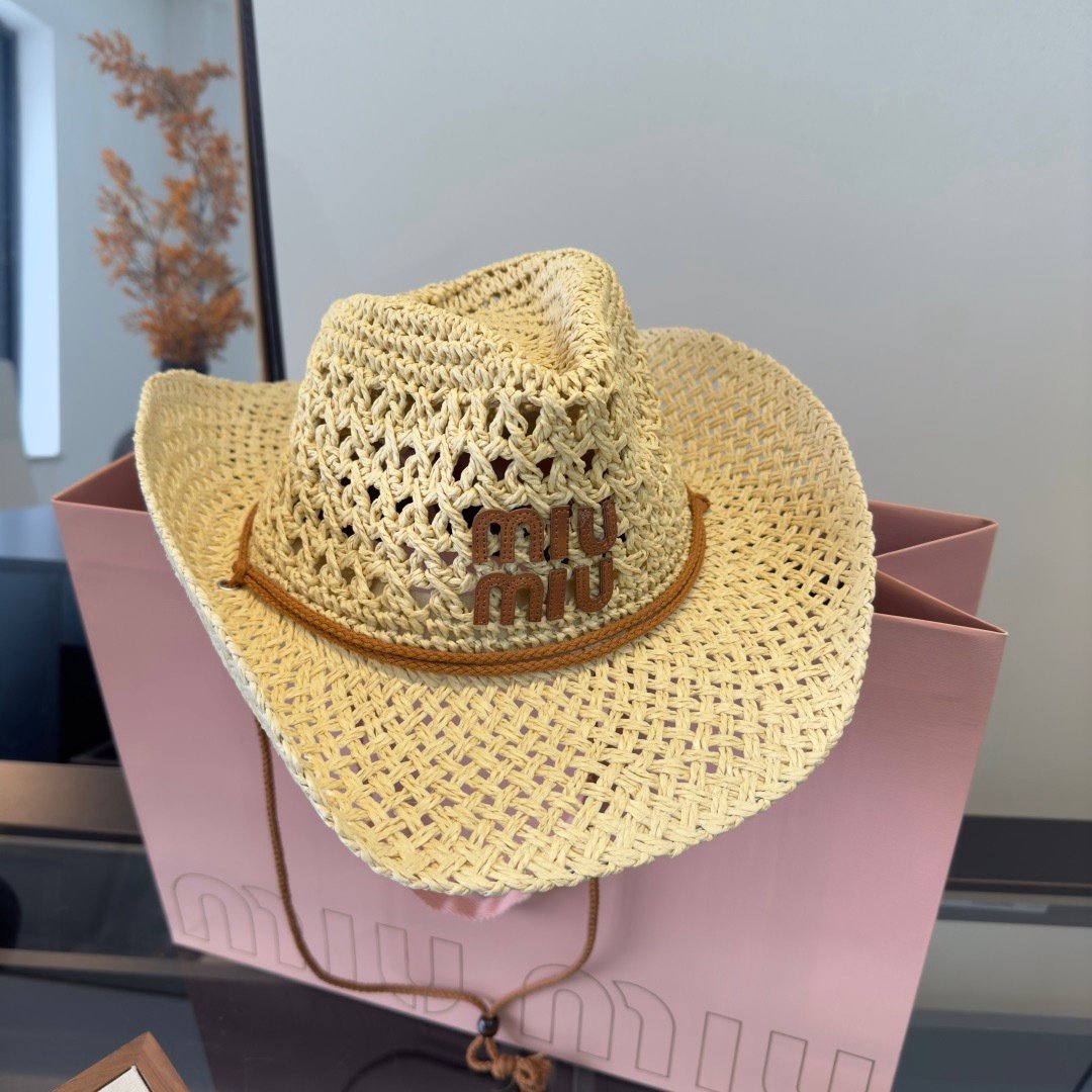Miu Miu casual straw fedora cowboy hat B6040103 - Image 3