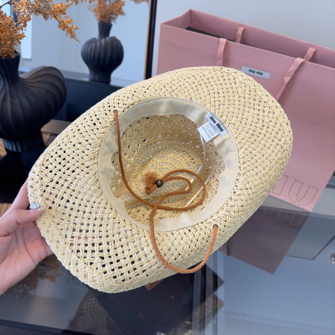 Miu Miu casual straw fedora cowboy hat B6040103 - Image 4